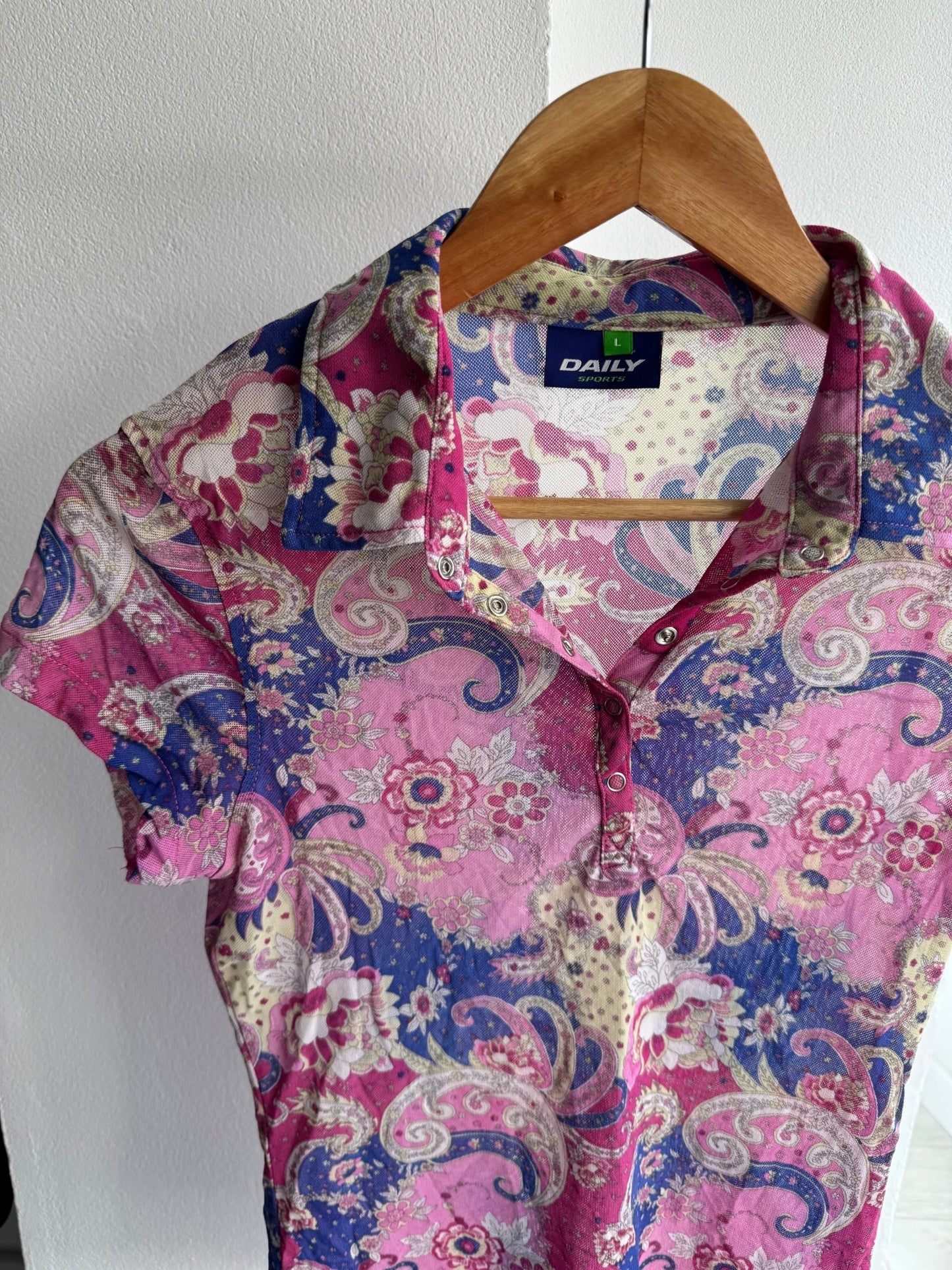 🌷 Polo Y2K Damă Mesh Printed – L - anbracaminte