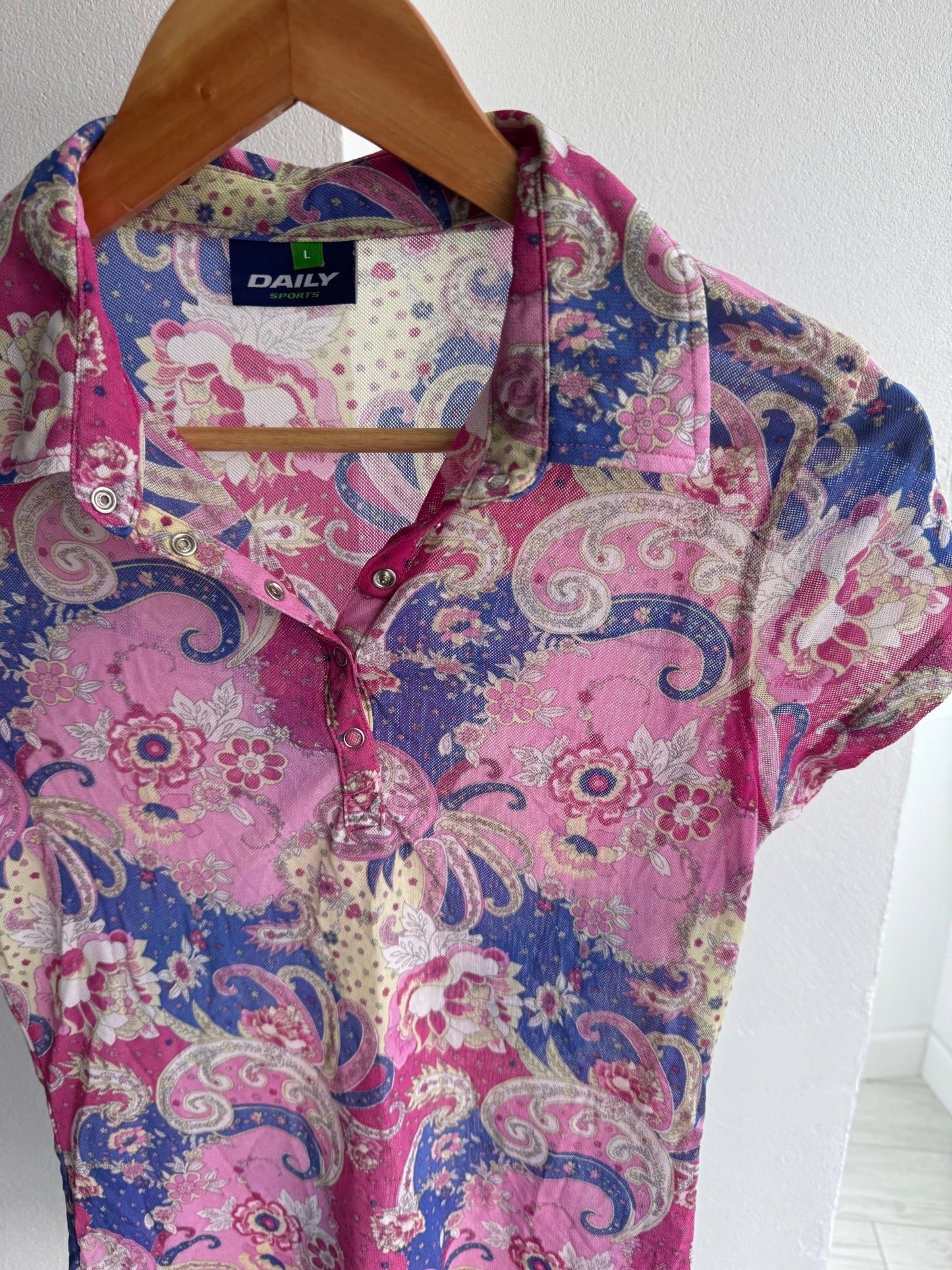 🌷 Polo Y2K Damă Mesh Printed – L - anbracaminte