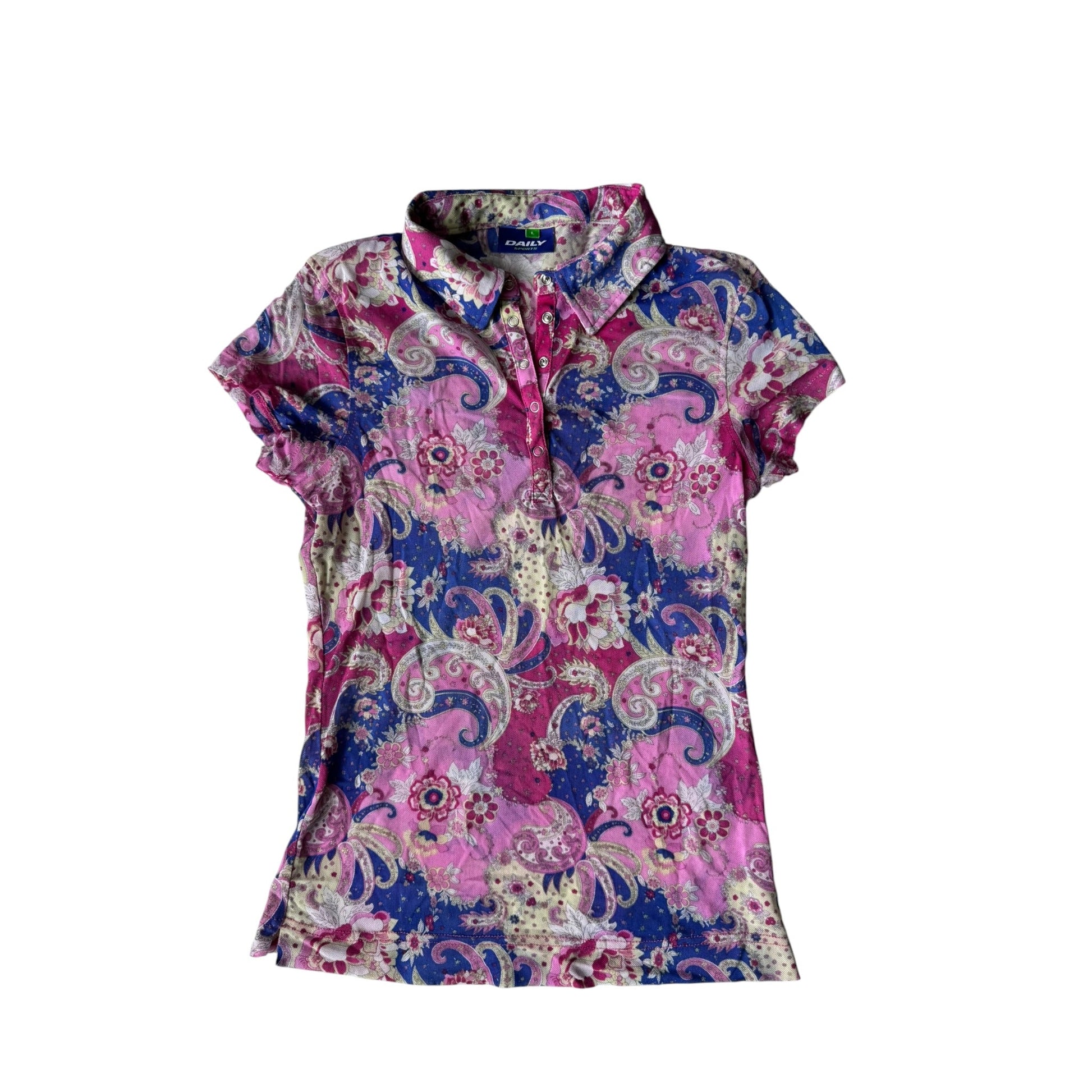 🌷 Polo Y2K Damă Mesh Printed – L - anbracaminte