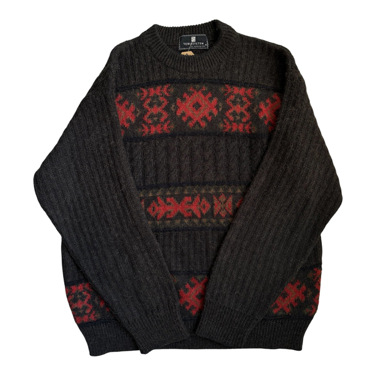 Pulover Alpaca şi Lână Maro Vintage Bărbați | Model Etnic | L (50) - anbracaminte