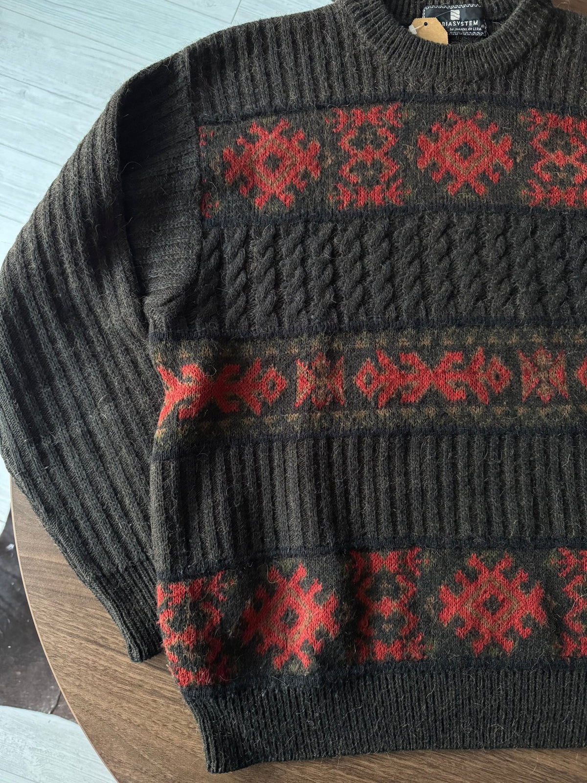 Pulover Alpaca şi Lână Maro Vintage Bărbați | Model Etnic | L (50) - anbracaminte