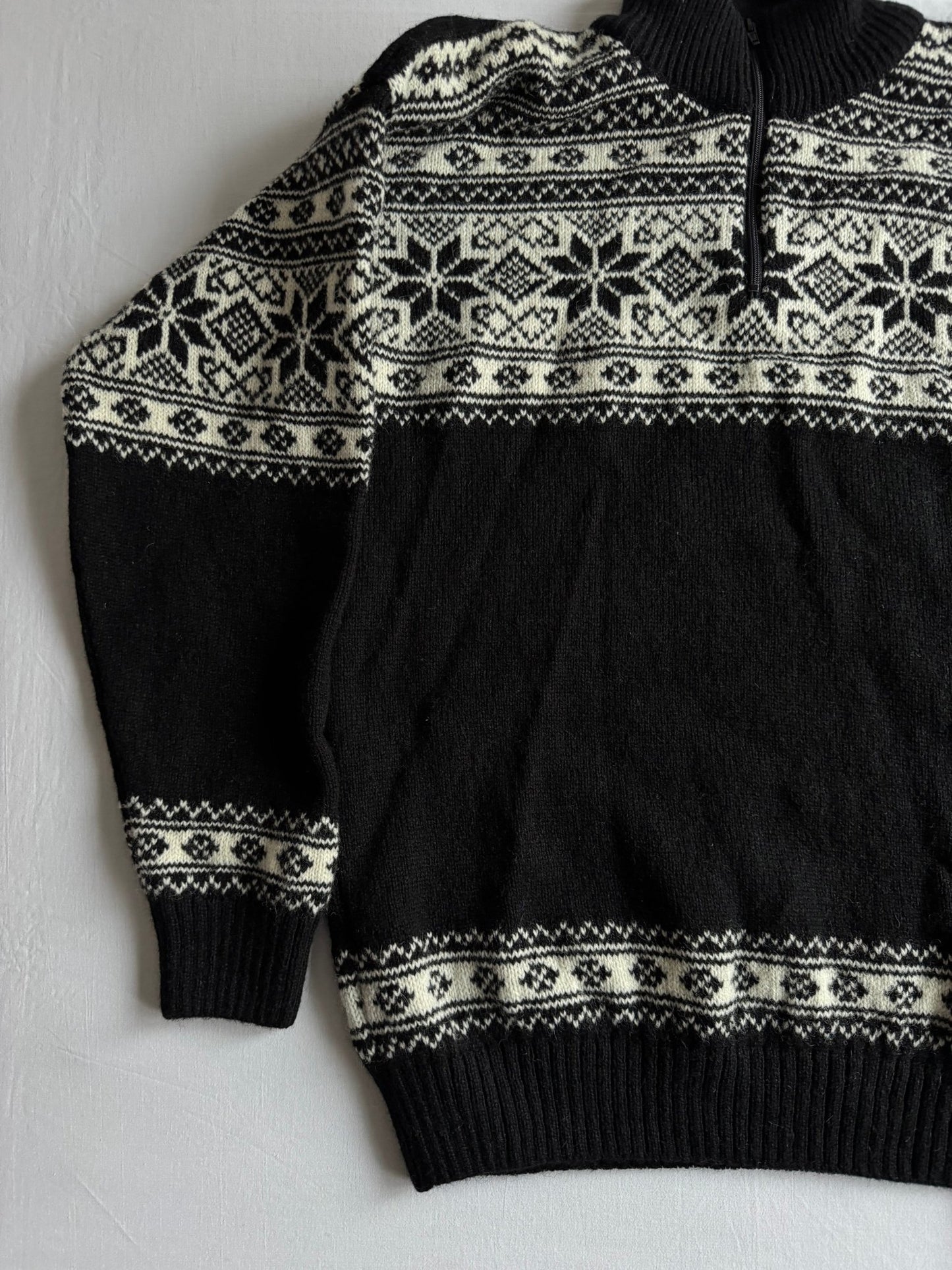 🧶 Pulover Bărbați Eskimo Negru cu Fermoar Scurt din Lână – L - anbracaminte