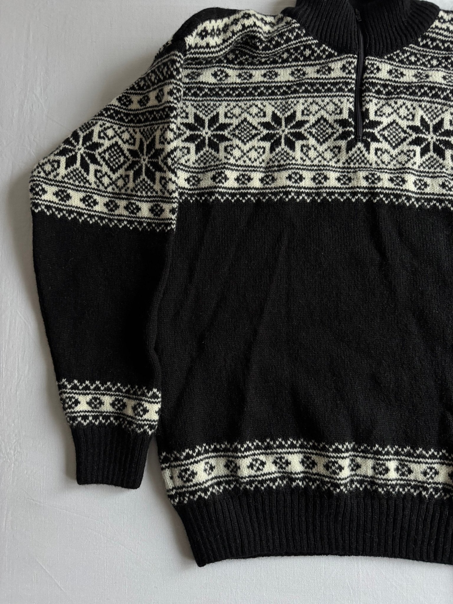 🧶 Pulover Bărbați Eskimo Negru cu Fermoar Scurt din Lână – L - anbracaminte