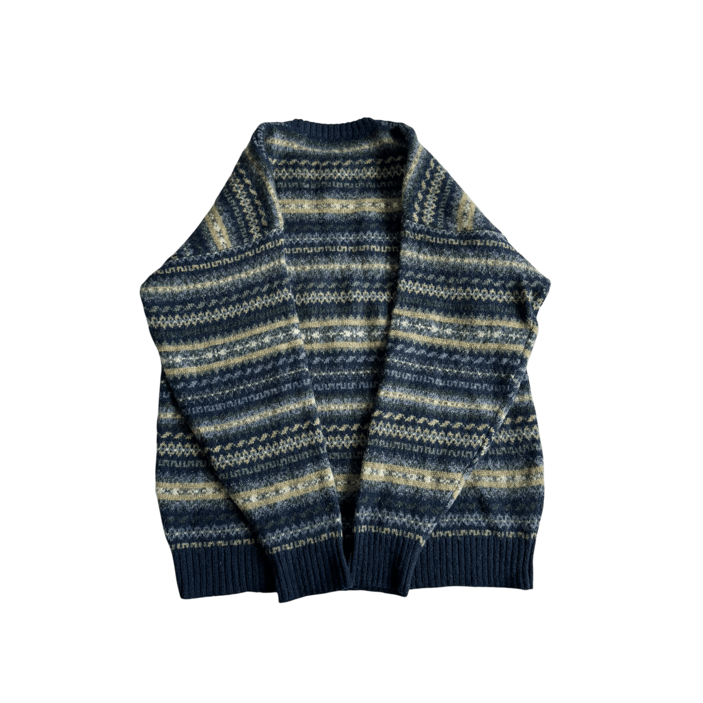 🧶 Pulover Bărbați Navy cu Model Etnic din Lână Virgină – M - anbracaminte