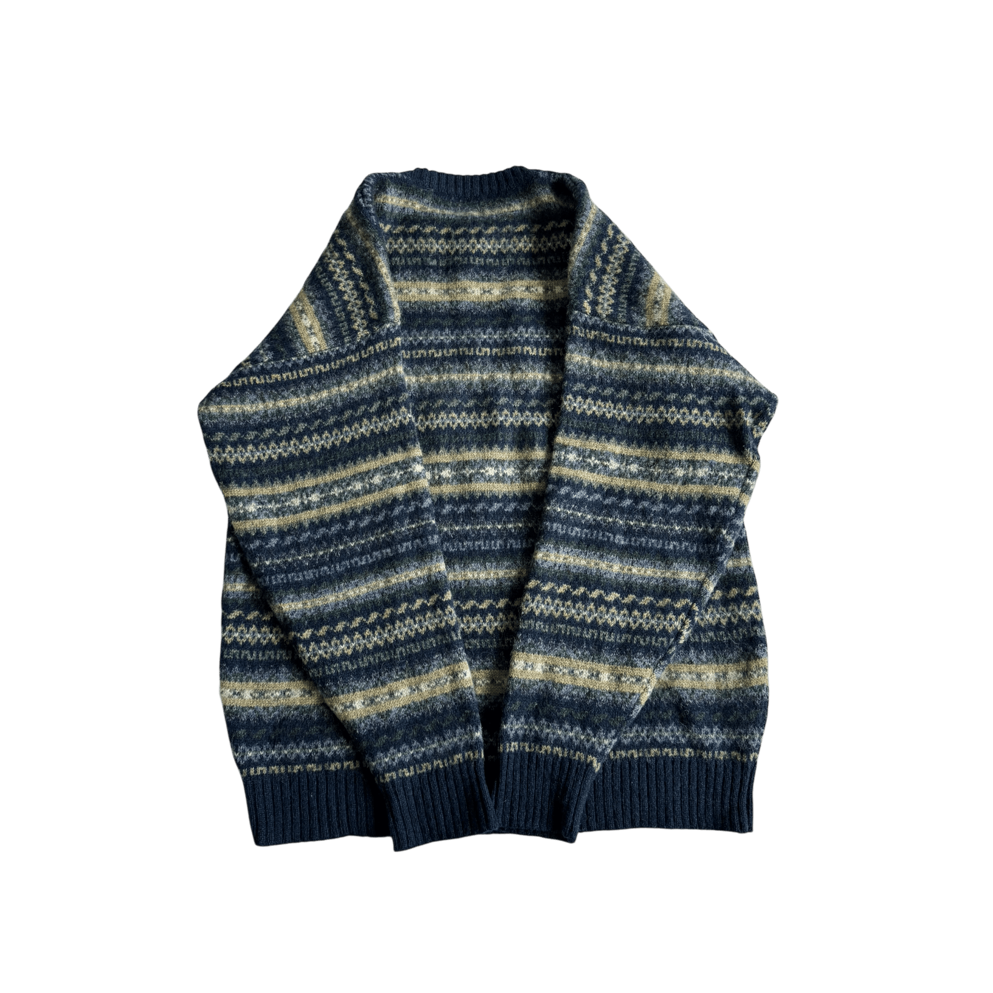 🧶 Pulover Bărbați Navy cu Model Etnic din Lână Virgină – M - anbracaminte