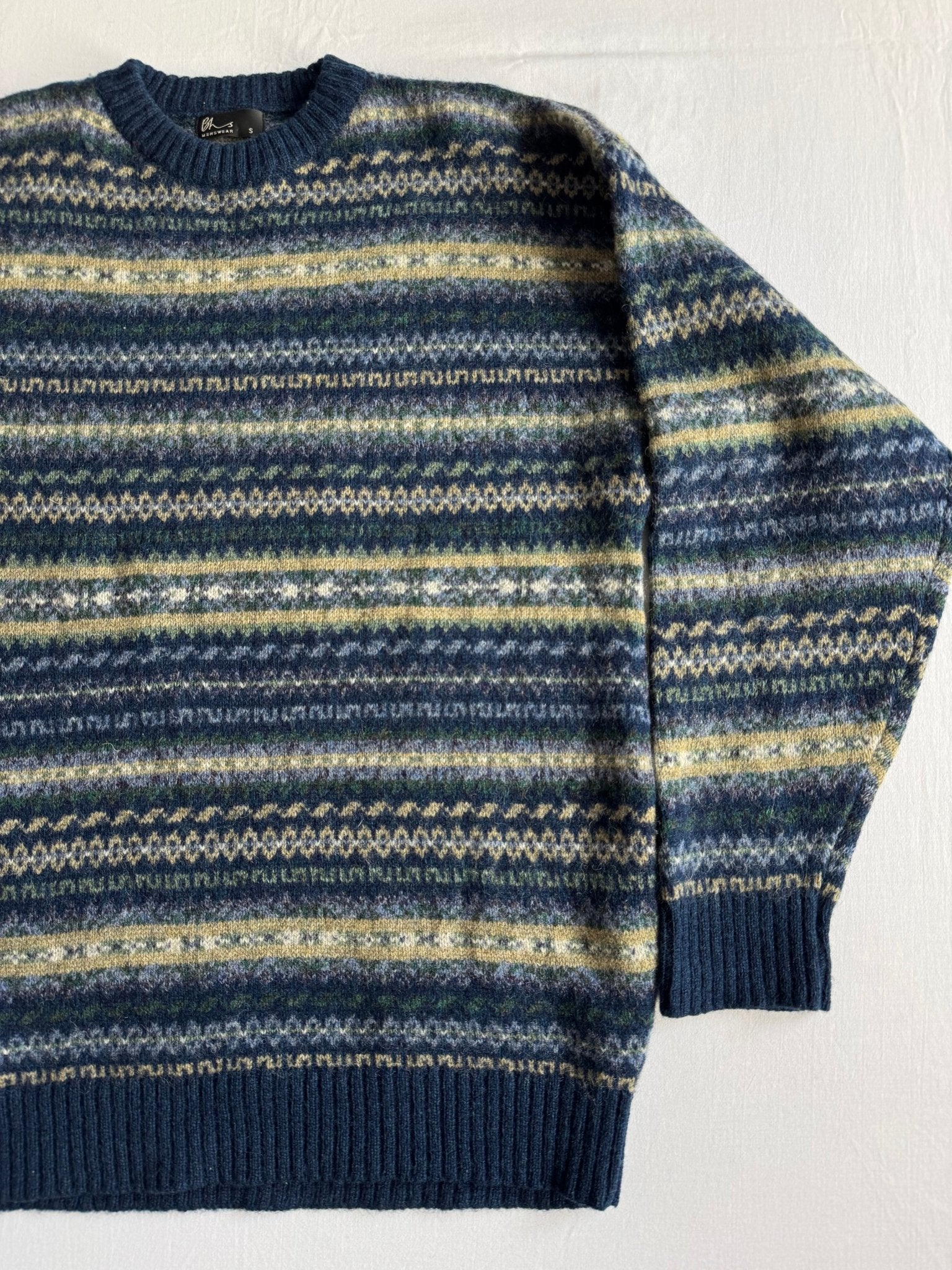 🧶 Pulover Bărbați Navy cu Model Etnic din Lână Virgină – M - anbracaminte