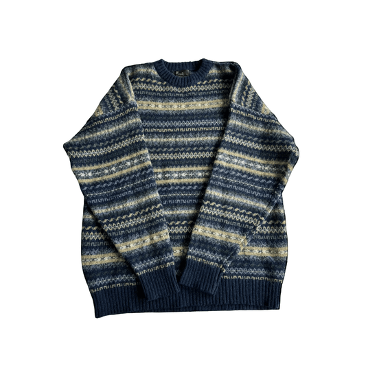 🧶 Pulover Bărbați Navy cu Model Etnic din Lână Virgină – M - anbracaminte