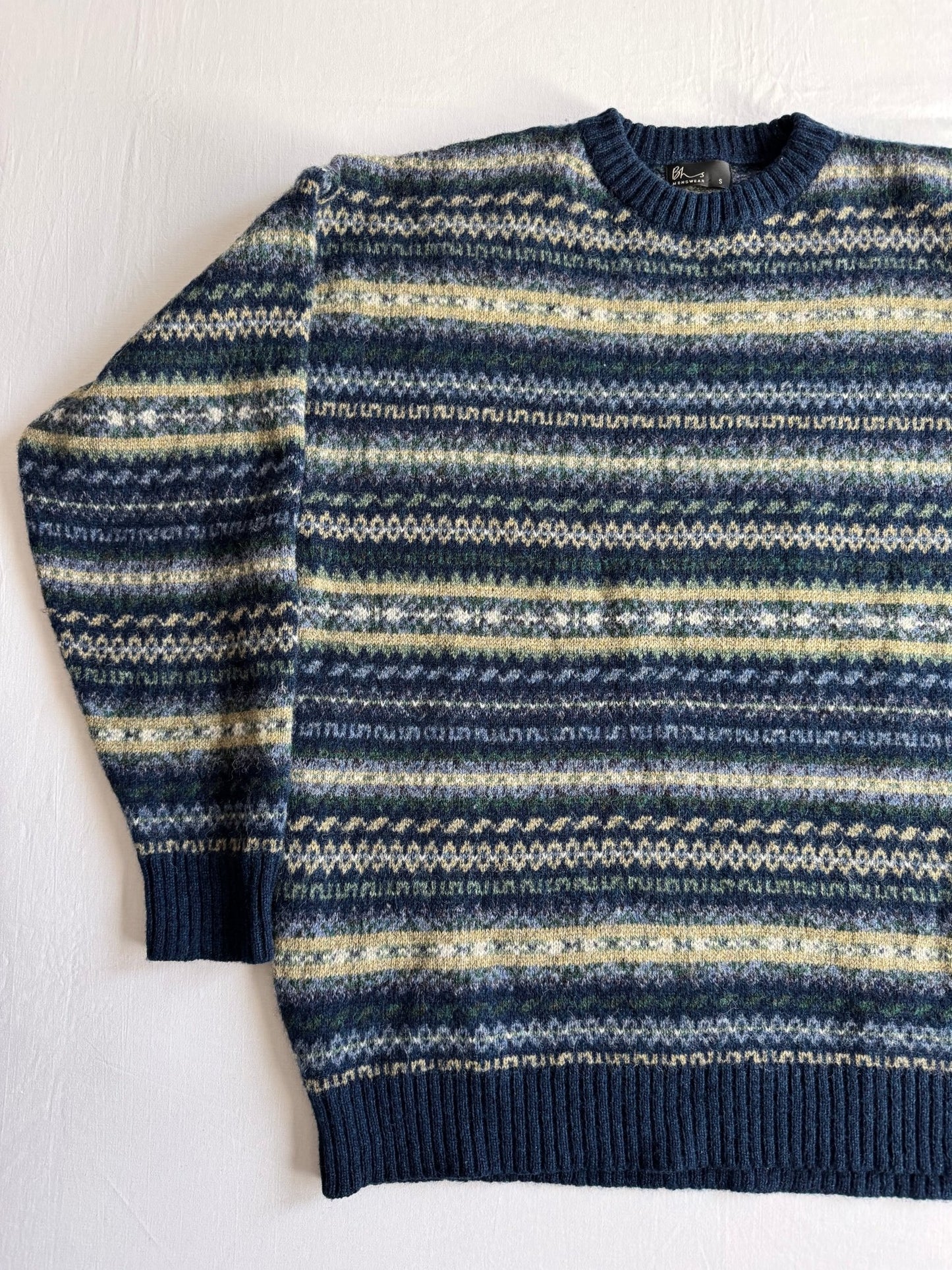 🧶 Pulover Bărbați Navy cu Model Etnic din Lână Virgină – M - anbracaminte