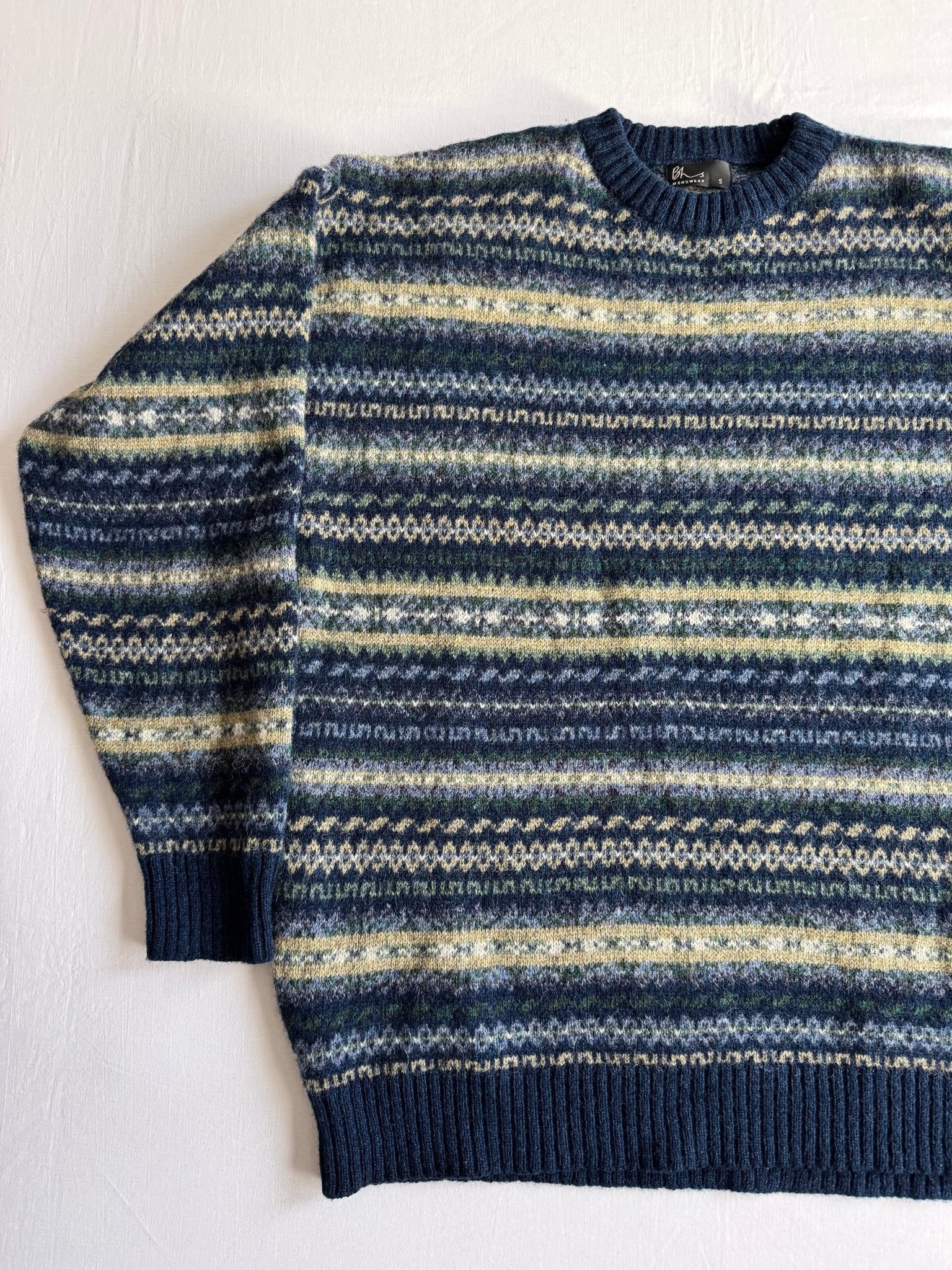 🧶 Pulover Bărbați Navy cu Model Etnic din Lână Virgină – M - anbracaminte