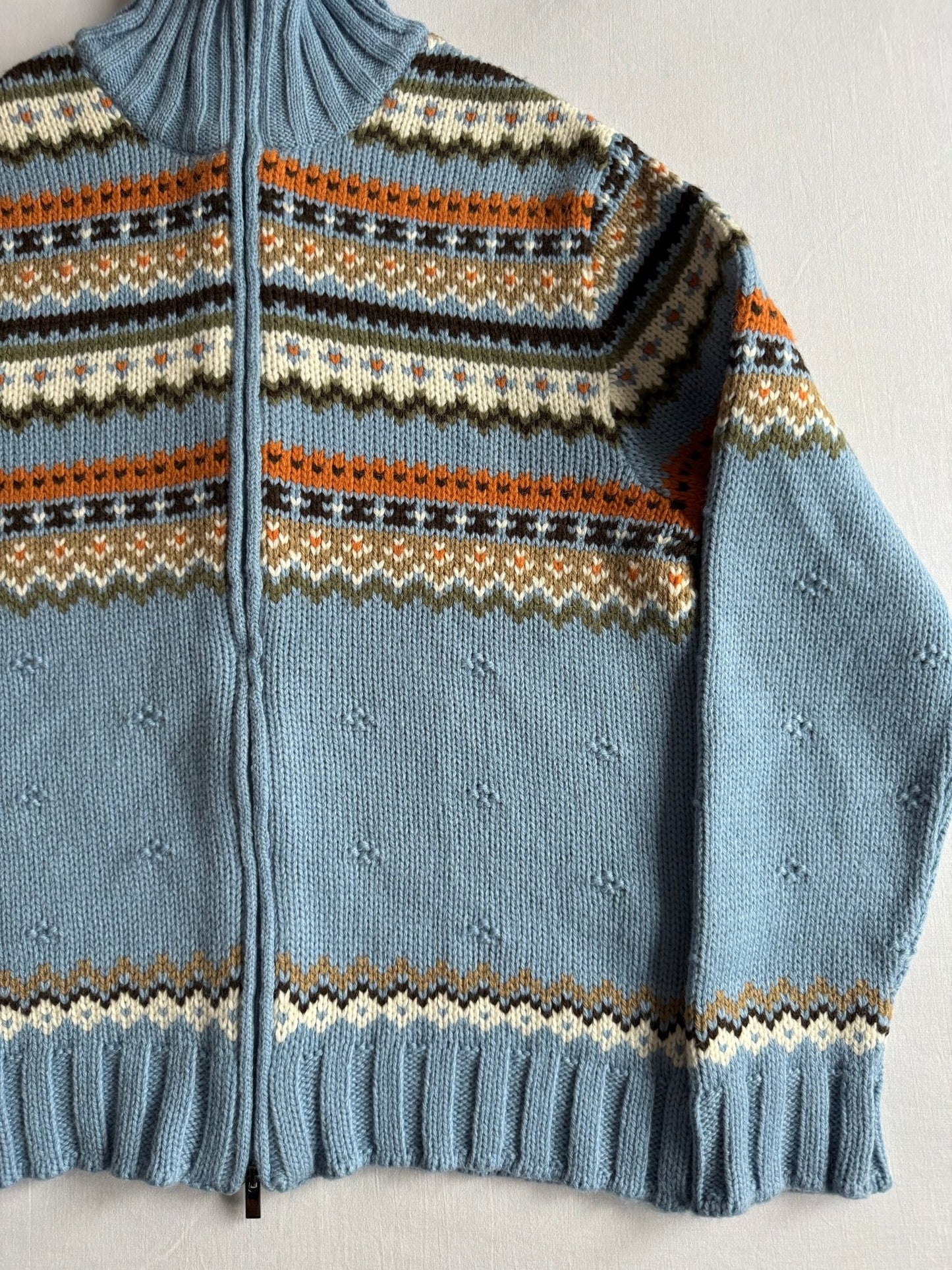 ❄️ Pulover Damă Baby Blue cu Fermoar Full Zip și Model Etnic – XL - anbracaminte