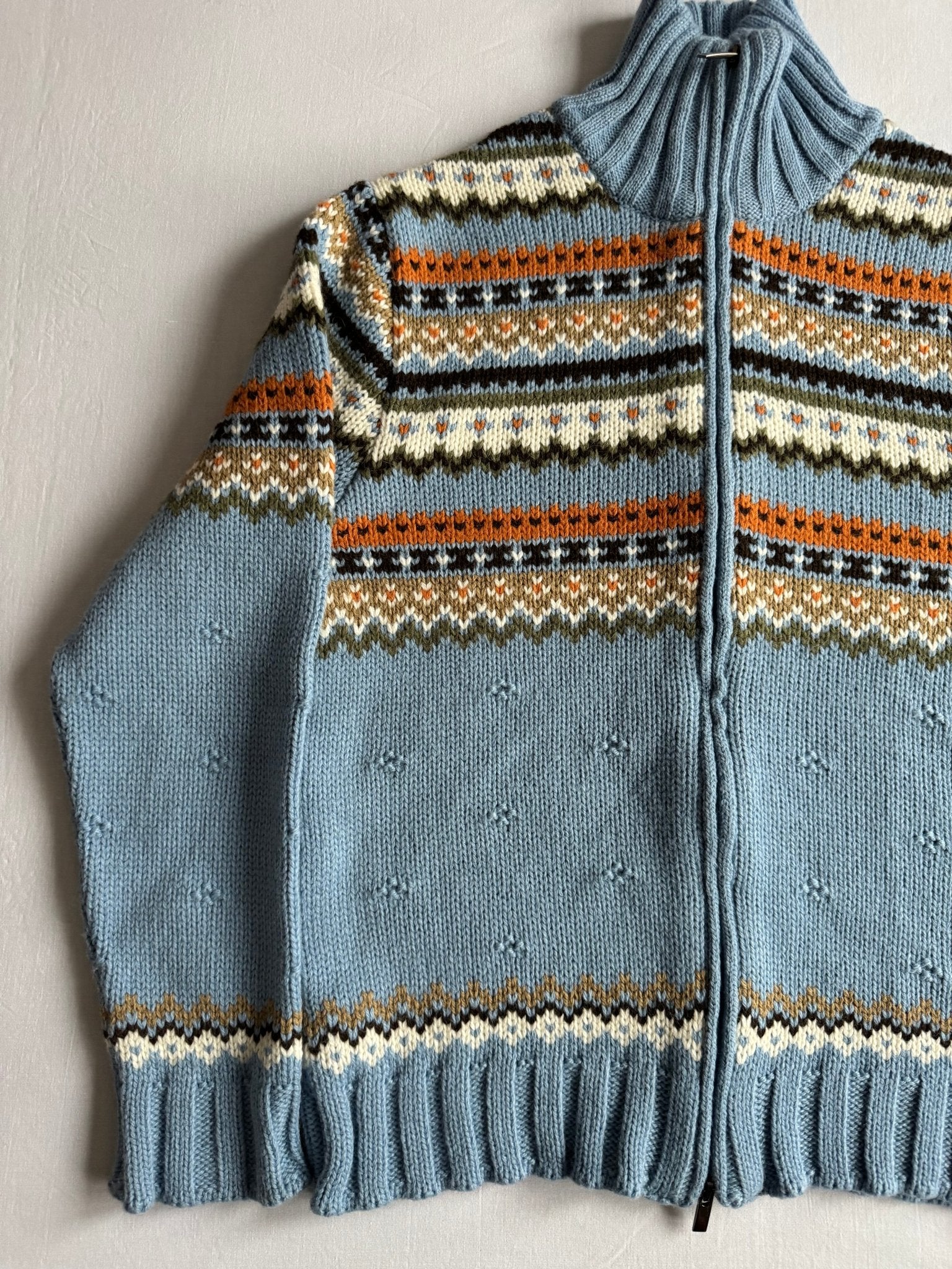 ❄️ Pulover Damă Baby Blue cu Fermoar Full Zip și Model Etnic – XL - anbracaminte