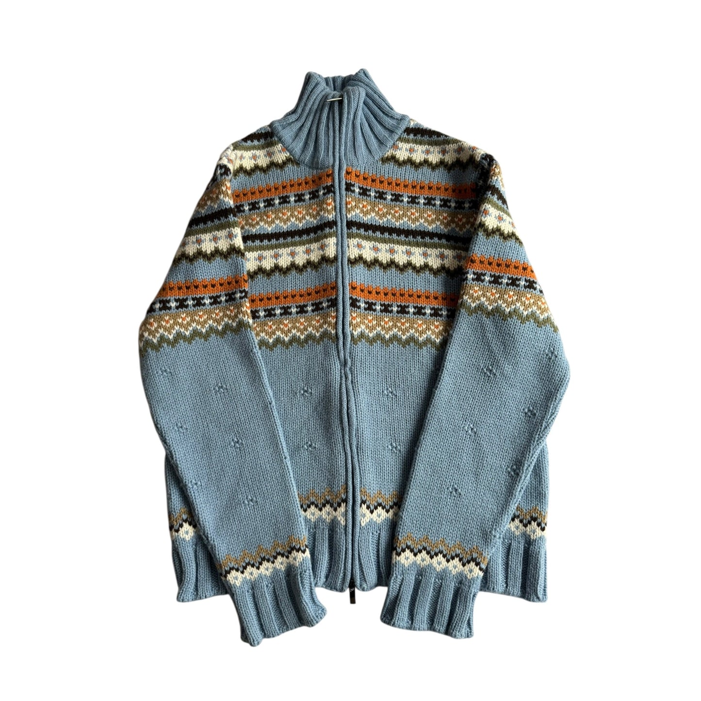 ❄️ Pulover Damă Baby Blue cu Fermoar Full Zip și Model Etnic – XL - anbracaminte