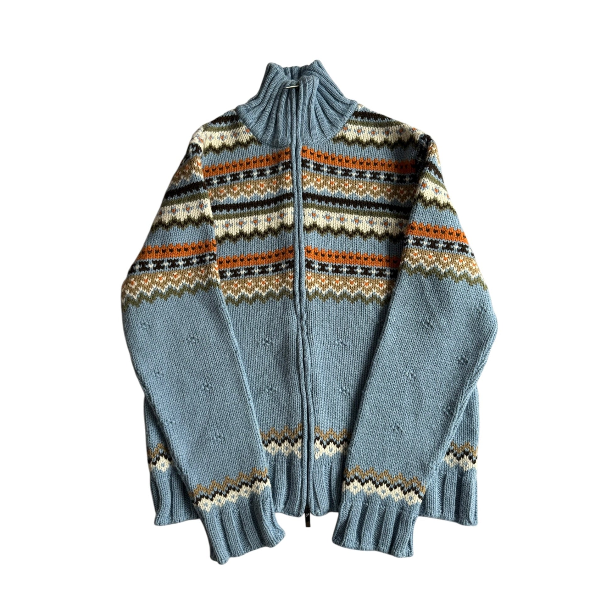 ❄️ Pulover Damă Baby Blue cu Fermoar Full Zip și Model Etnic – XL - anbracaminte