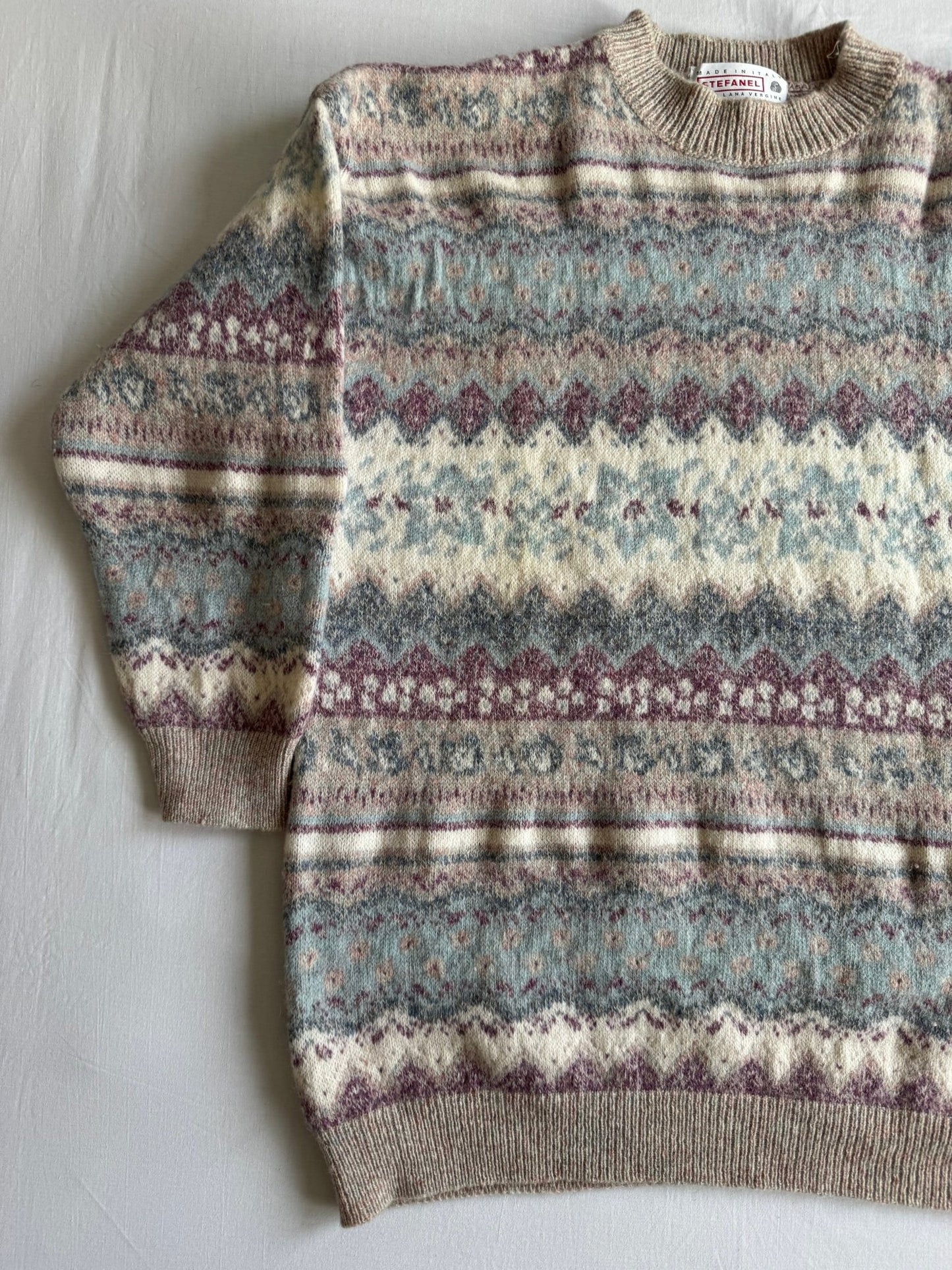 🧶 Pulover Damă Stefanel cu Model Etnic din Lână Virgină – M - anbracaminte