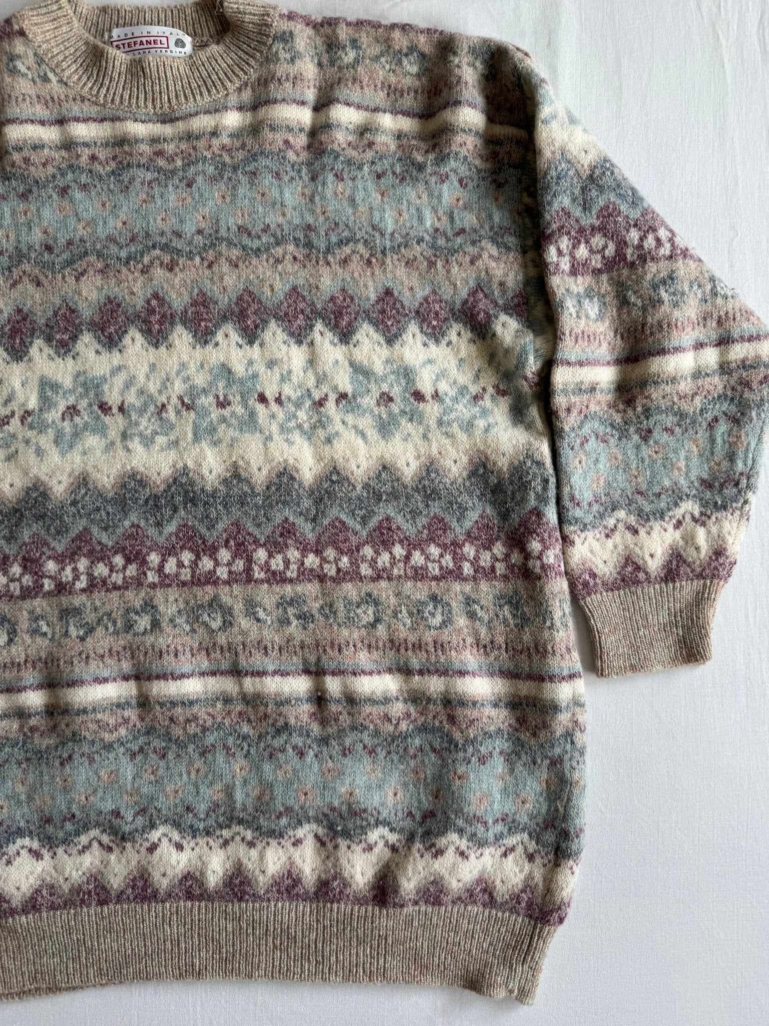 🧶 Pulover Damă Stefanel cu Model Etnic din Lână Virgină – M - anbracaminte