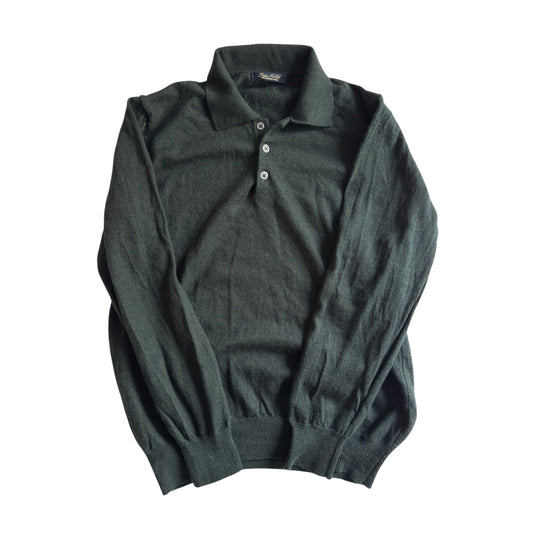 🐑 Pulover Dark Green cu Guler Polo și 3 Nasturi – Mărimea L Femei - anbracaminte