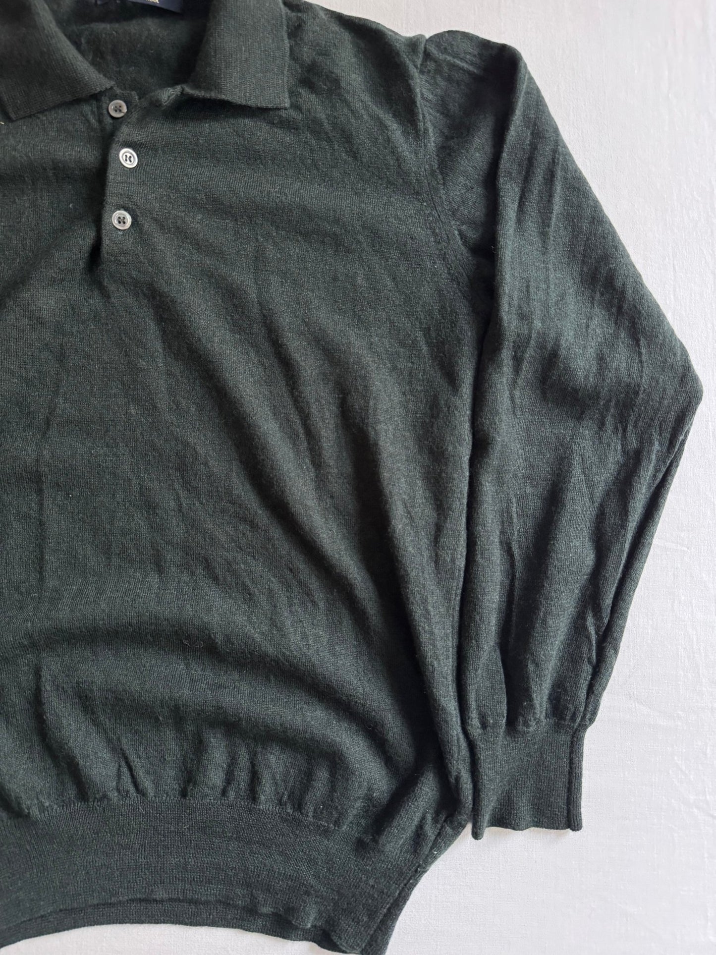 🐑 Pulover Dark Green cu Guler Polo și 3 Nasturi – Mărimea L Femei - anbracaminte