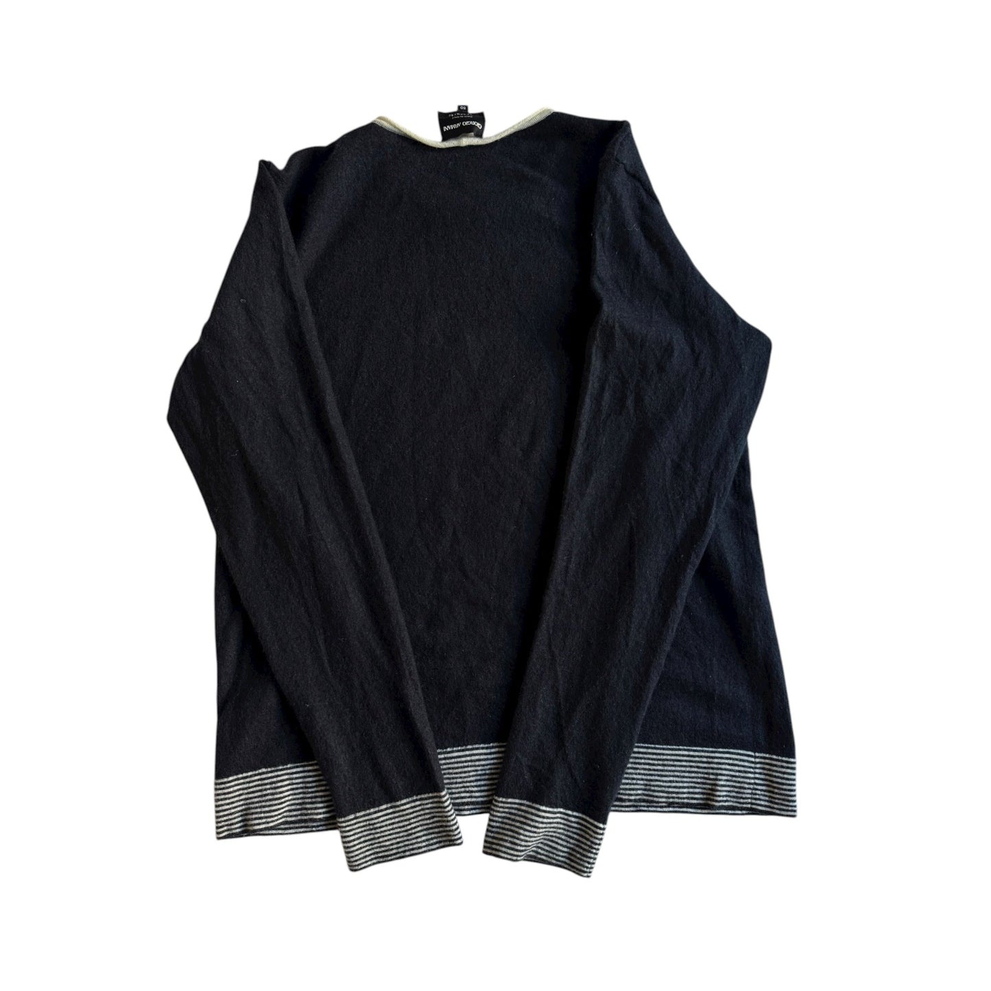 ⚓️ Pulover Giorgio Armani Bleumarin / Cashmere cu Manșete în Dungi (Mărime S Bărbați) - anbracaminte