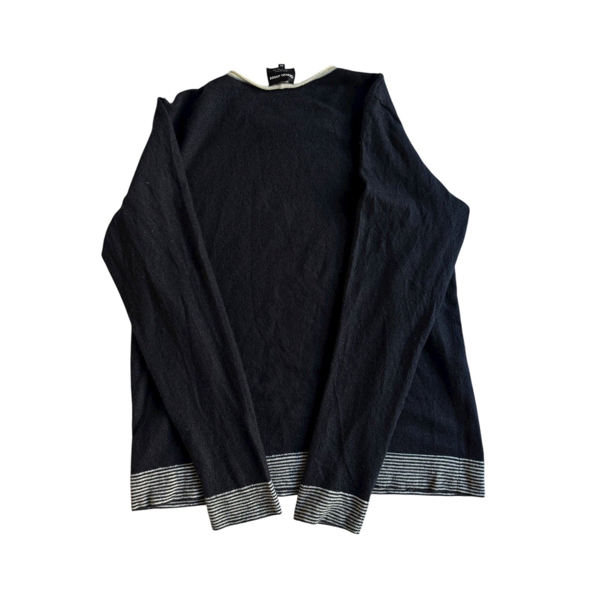 ⚓️ Pulover Giorgio Armani Bleumarin / Cashmere cu Manșete în Dungi (Mărime S Bărbați) - anbracaminte