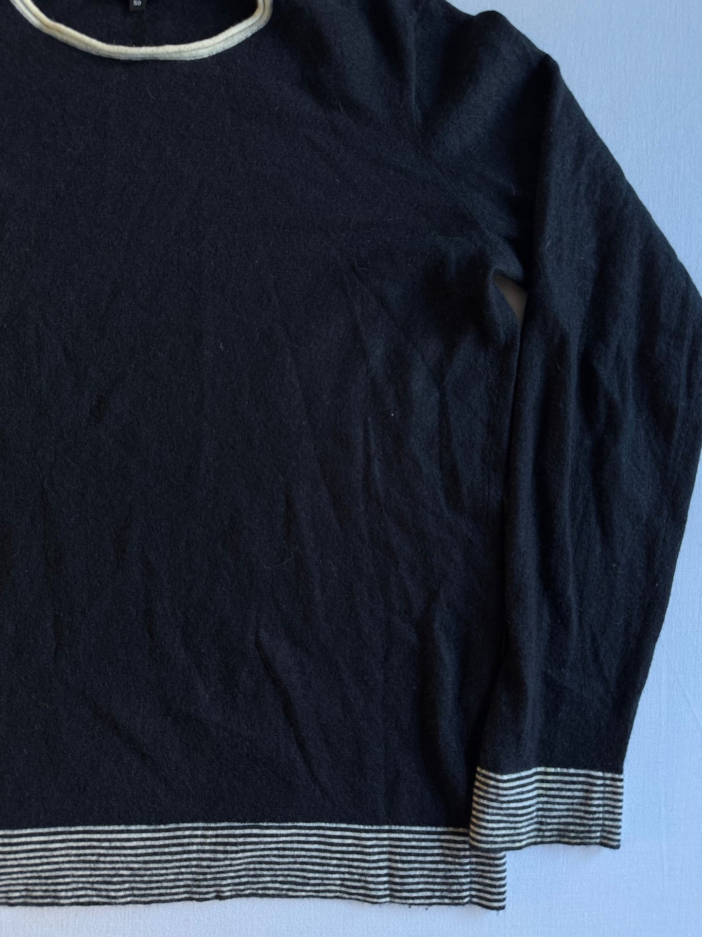 ⚓️ Pulover Giorgio Armani Bleumarin / Cashmere cu Manșete în Dungi (Mărime S Bărbați) - anbracaminte