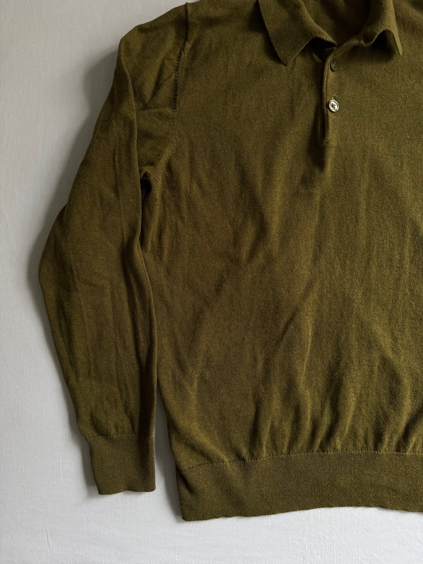 🫒 Pulover Guler Polo cu Mâneci Lungi – Culoare Olive – Mărime L - anbracaminte