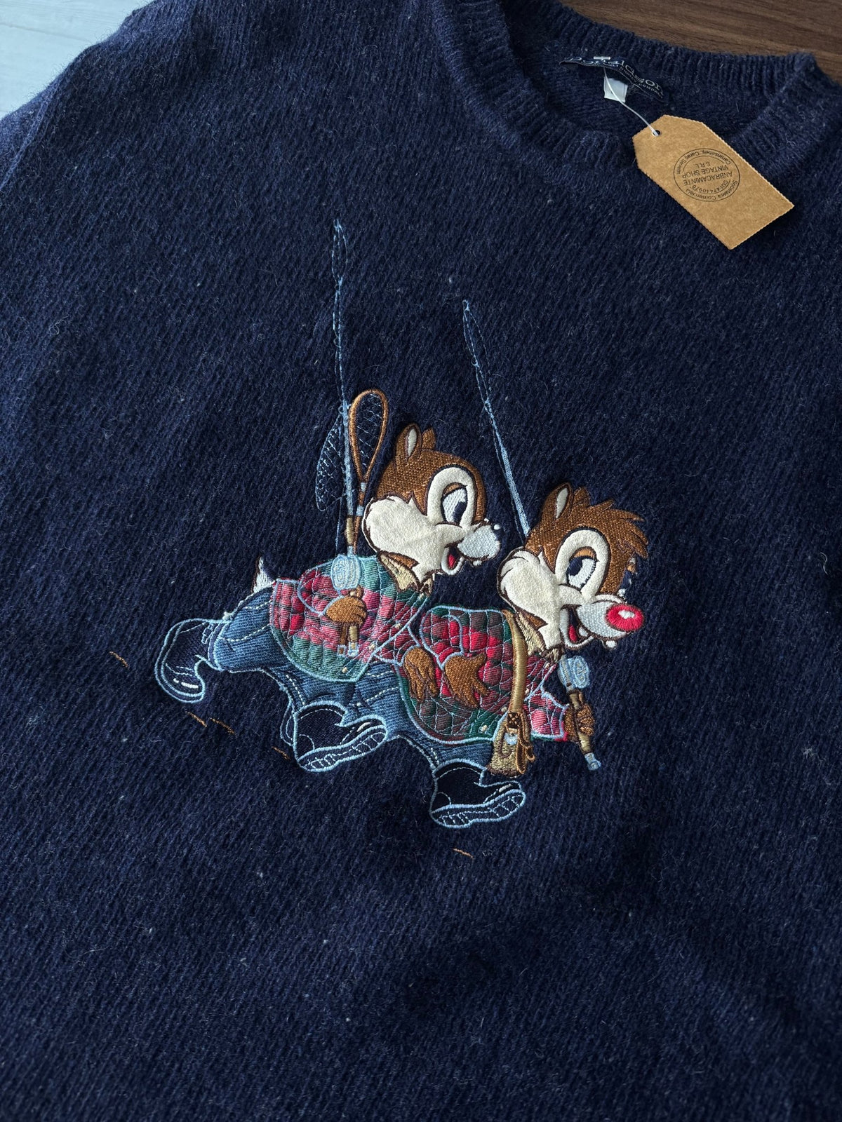 Pulover Lână Bleumarin Vintage Bărbați | Chip and Dale | L - anbracaminte