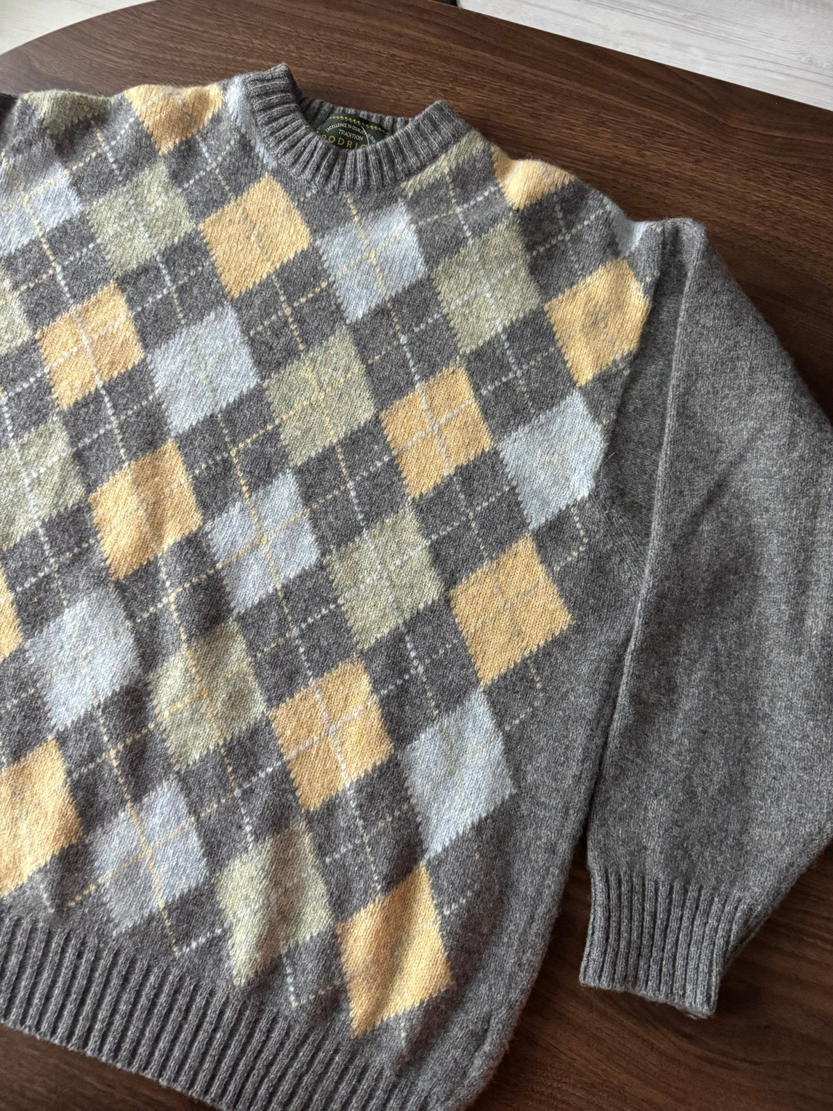 Pulover Lână Gri Vintage Bărbați | Argyle | L (54) - anbracaminte