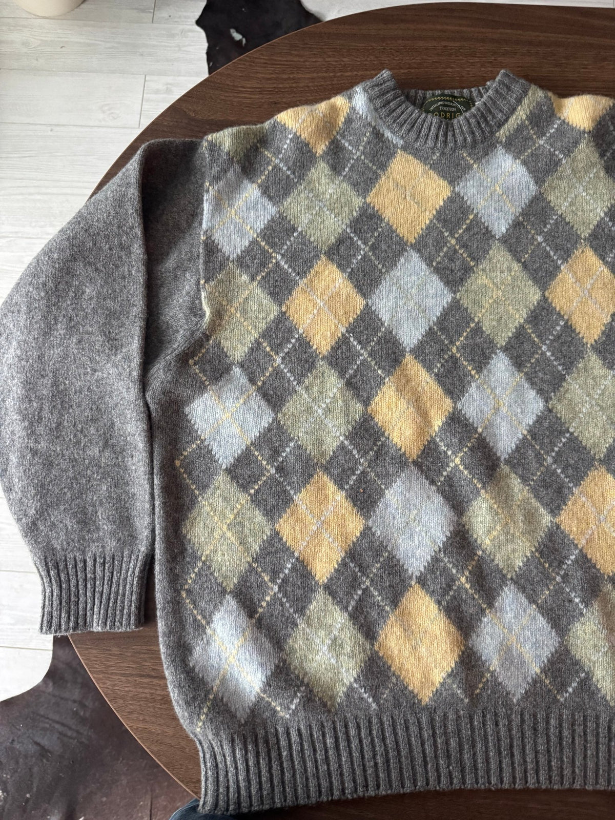 Pulover Lână Gri Vintage Bărbați | Argyle | L (54) - anbracaminte