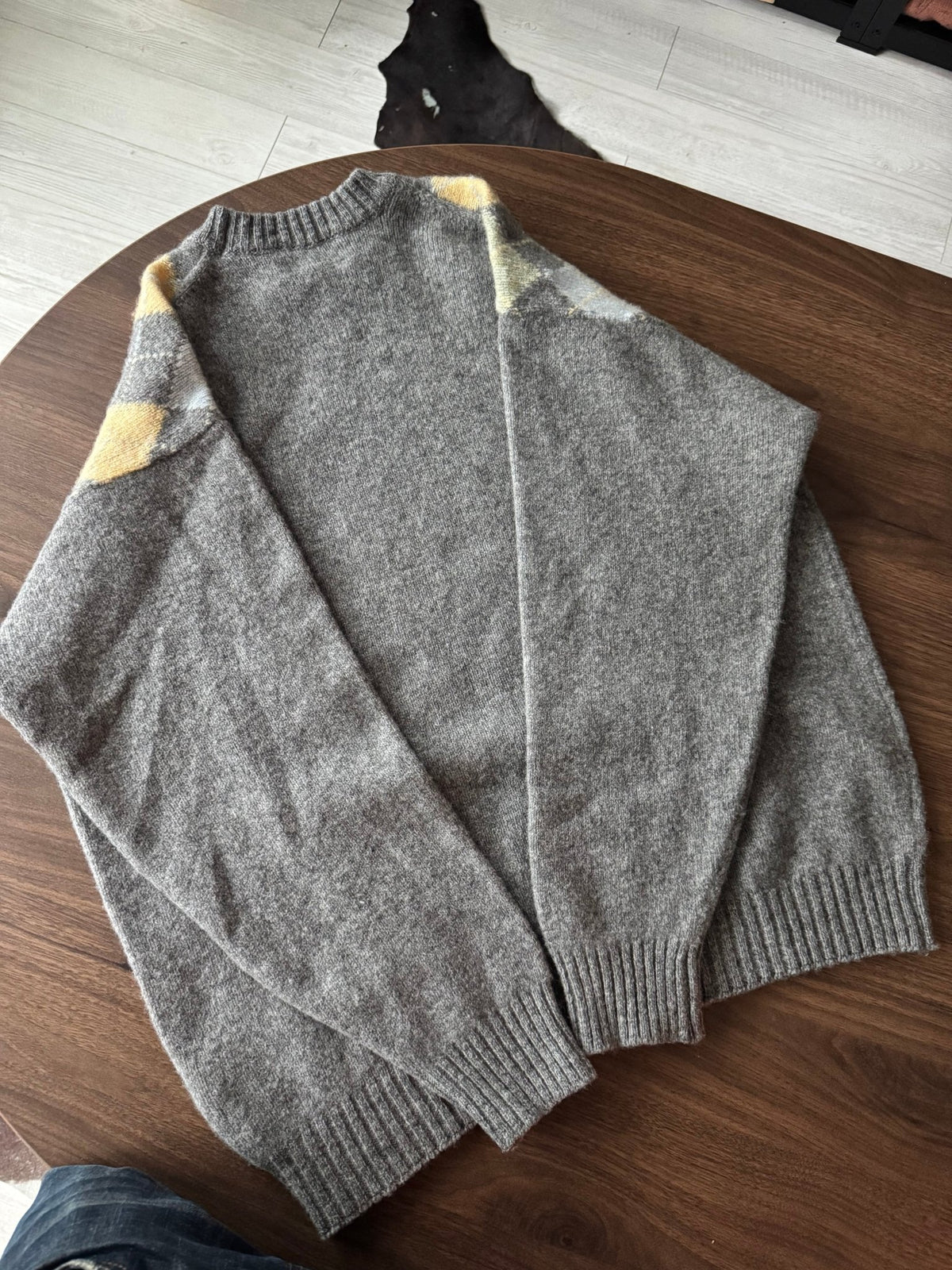 Pulover Lână Gri Vintage Bărbați | Argyle | L (54) - anbracaminte