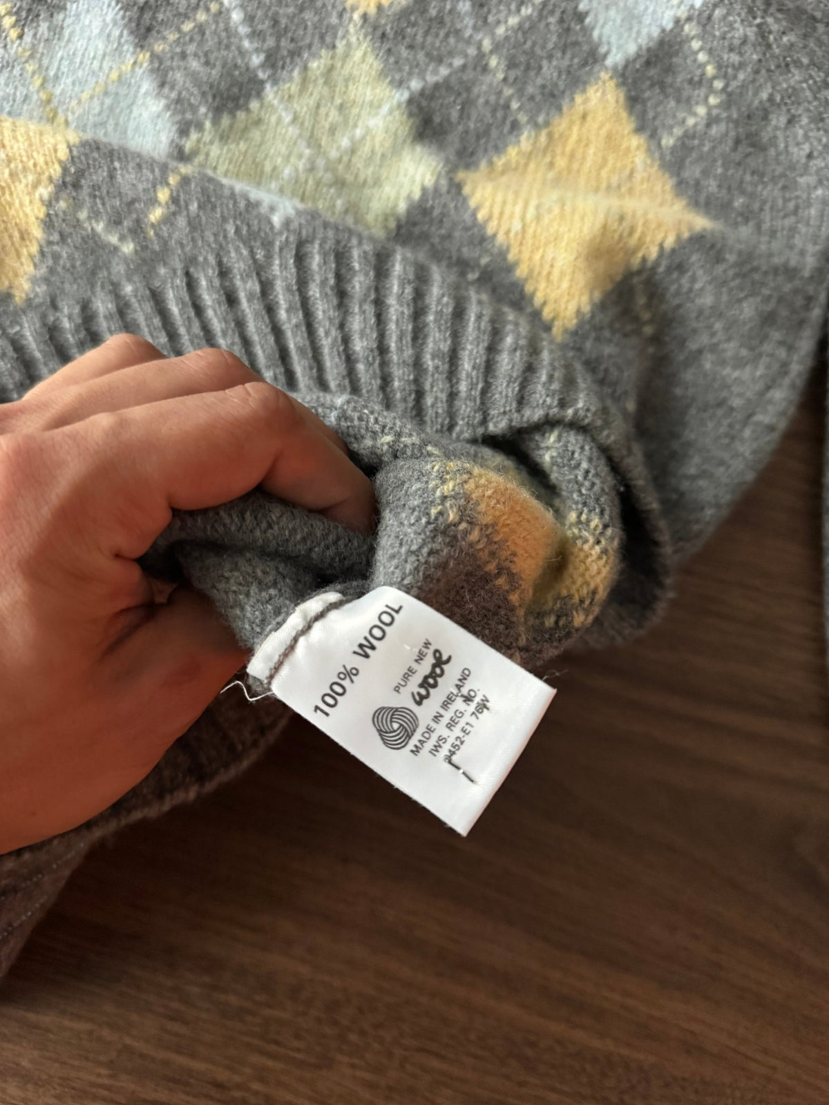 Pulover Lână Gri Vintage Bărbați | Argyle | L (54) - anbracaminte