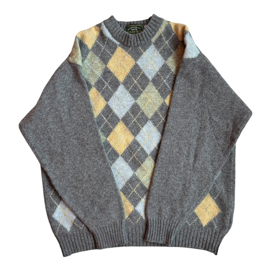 Pulover Lână Gri Vintage Bărbați | Argyle | L (54) - anbracaminte