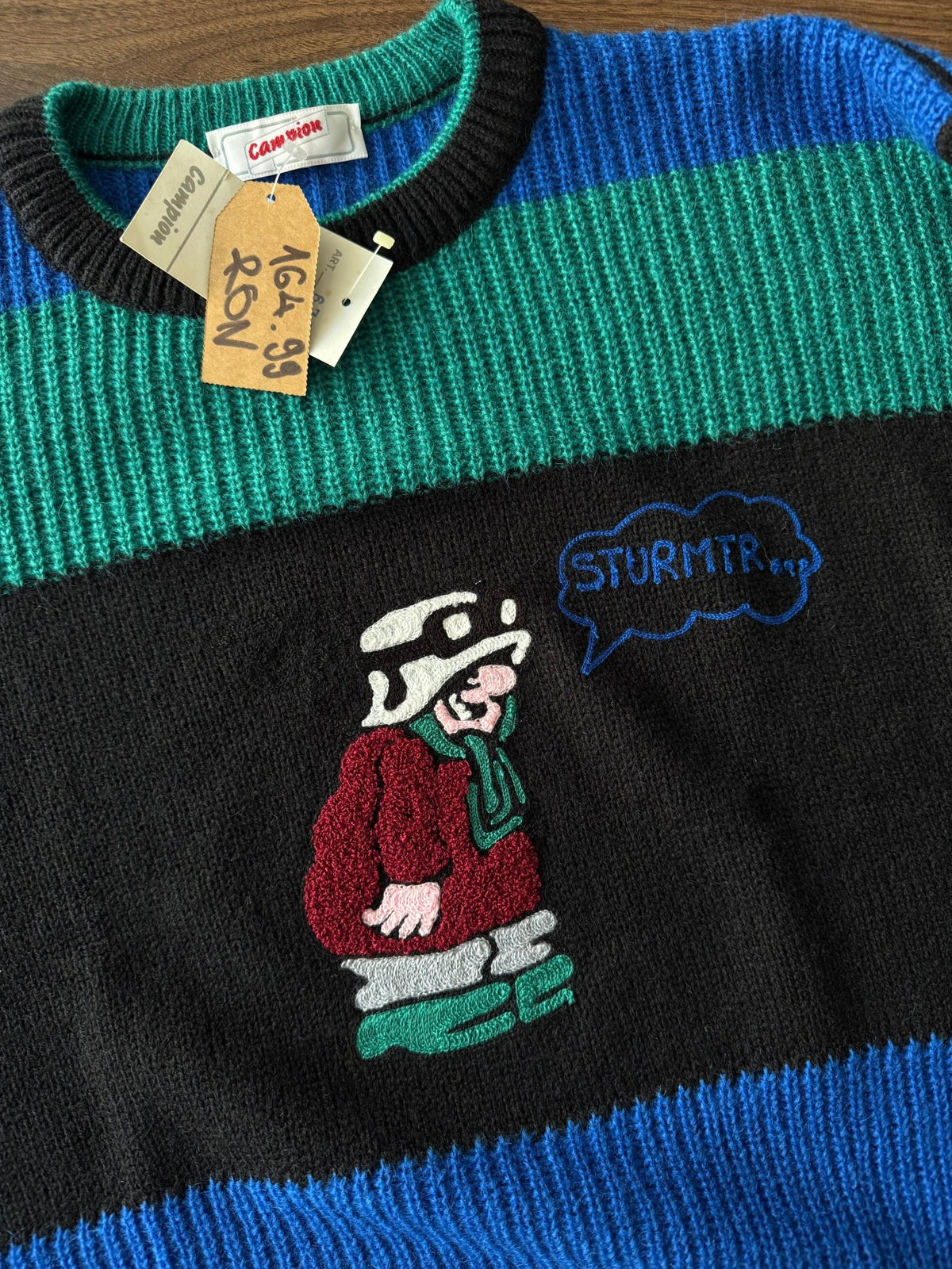 Pulover Lână Vintage ’80 Bărbați | Model Grafic | M (48) - anbracaminte
