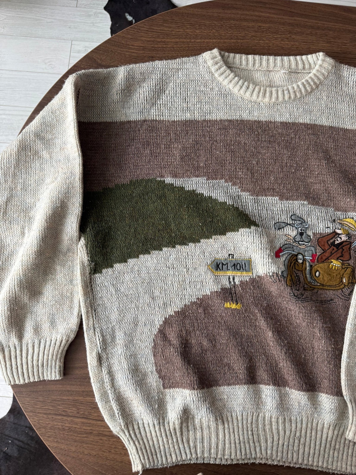 Pulover Lână Vintage Bărbați | Broderie Grafică | L/XL - anbracaminte