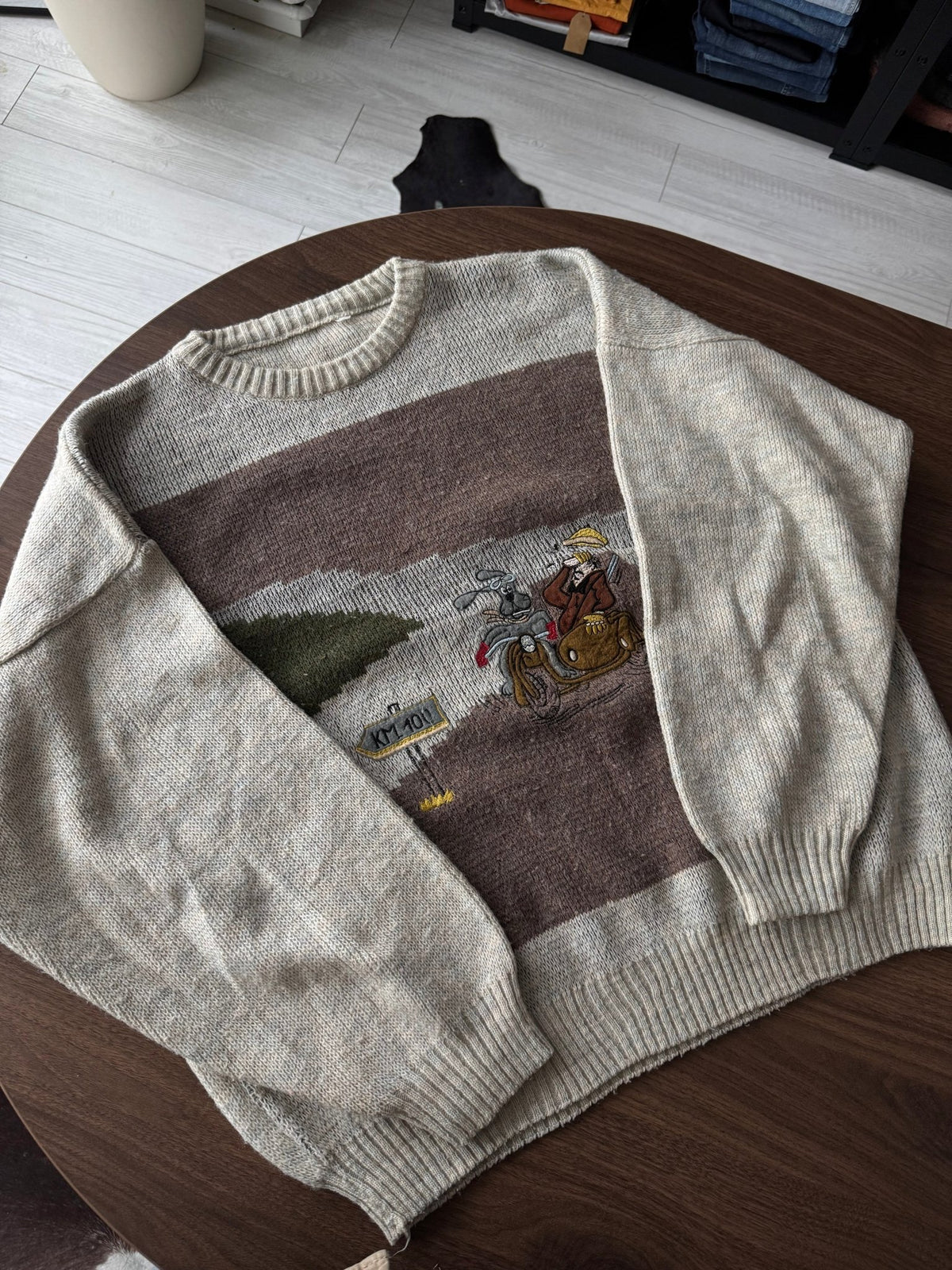 Pulover Lână Vintage Bărbați | Broderie Grafică | L/XL - anbracaminte
