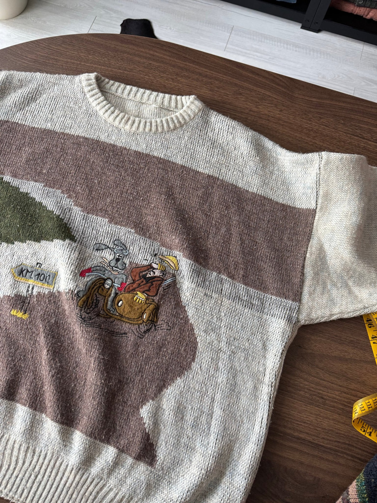 Pulover Lână Vintage Bărbați | Broderie Grafică | L/XL - anbracaminte