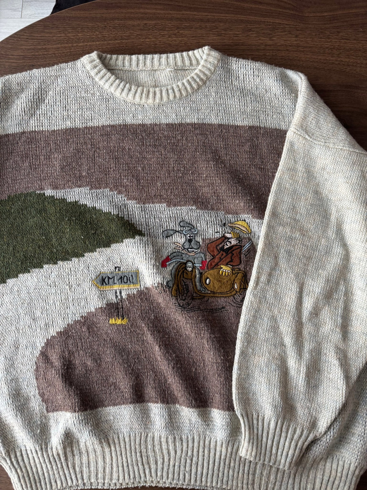 Pulover Lână Vintage Bărbați | Broderie Grafică | L/XL - anbracaminte