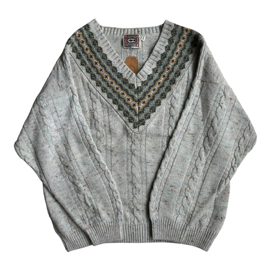 Pulover Lână Vintage Bărbați Cable Knit și Pattern Fair Isle | M - anbracaminte