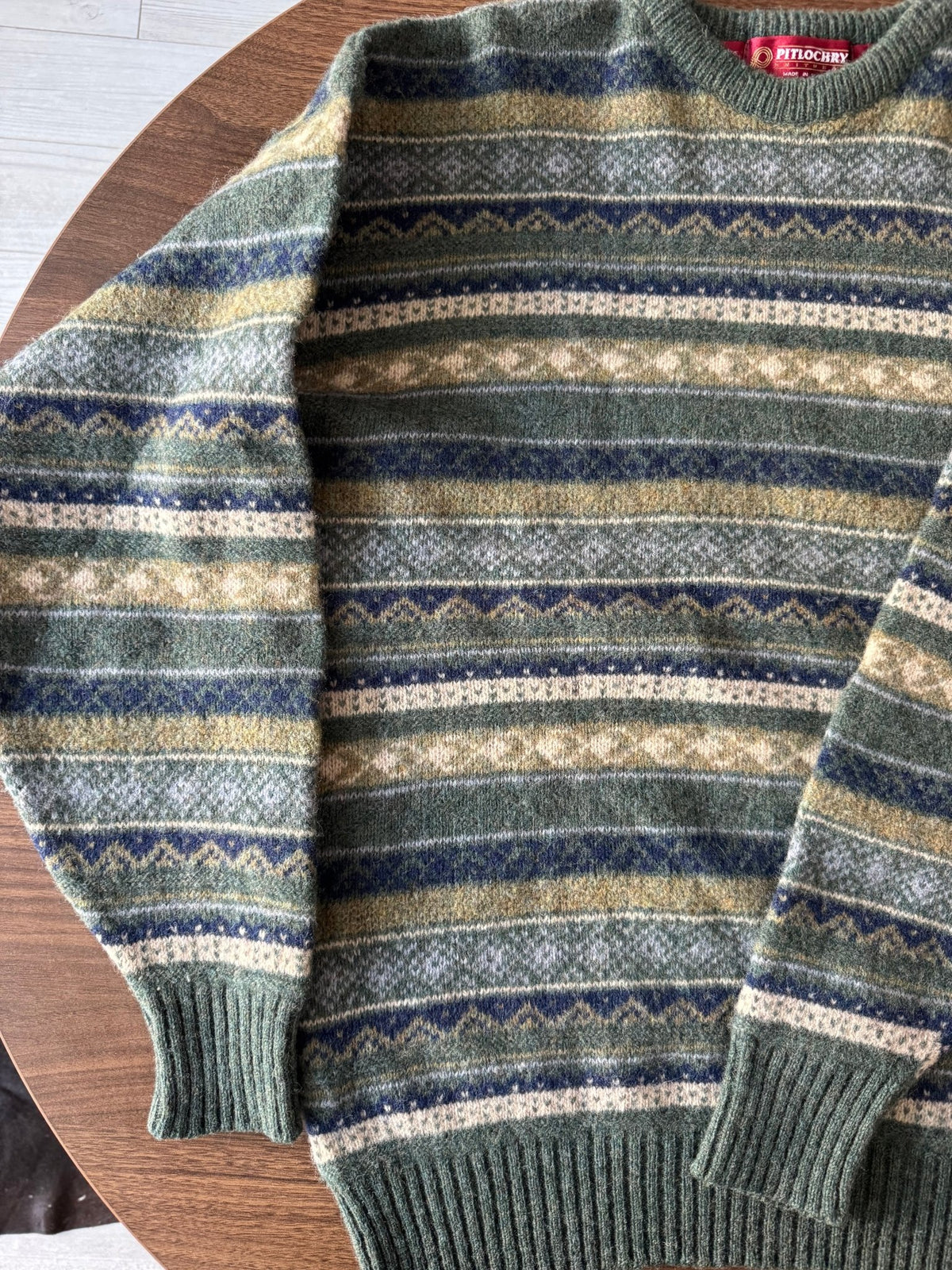 Pulover Lână Vintage Bărbați | Fair Isle Verde-Albastru | L - anbracaminte