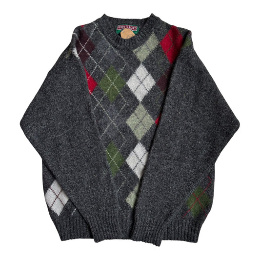 Pulover Lână Virgină Gri Vintage Bărbați | Argyle | L - anbracaminte