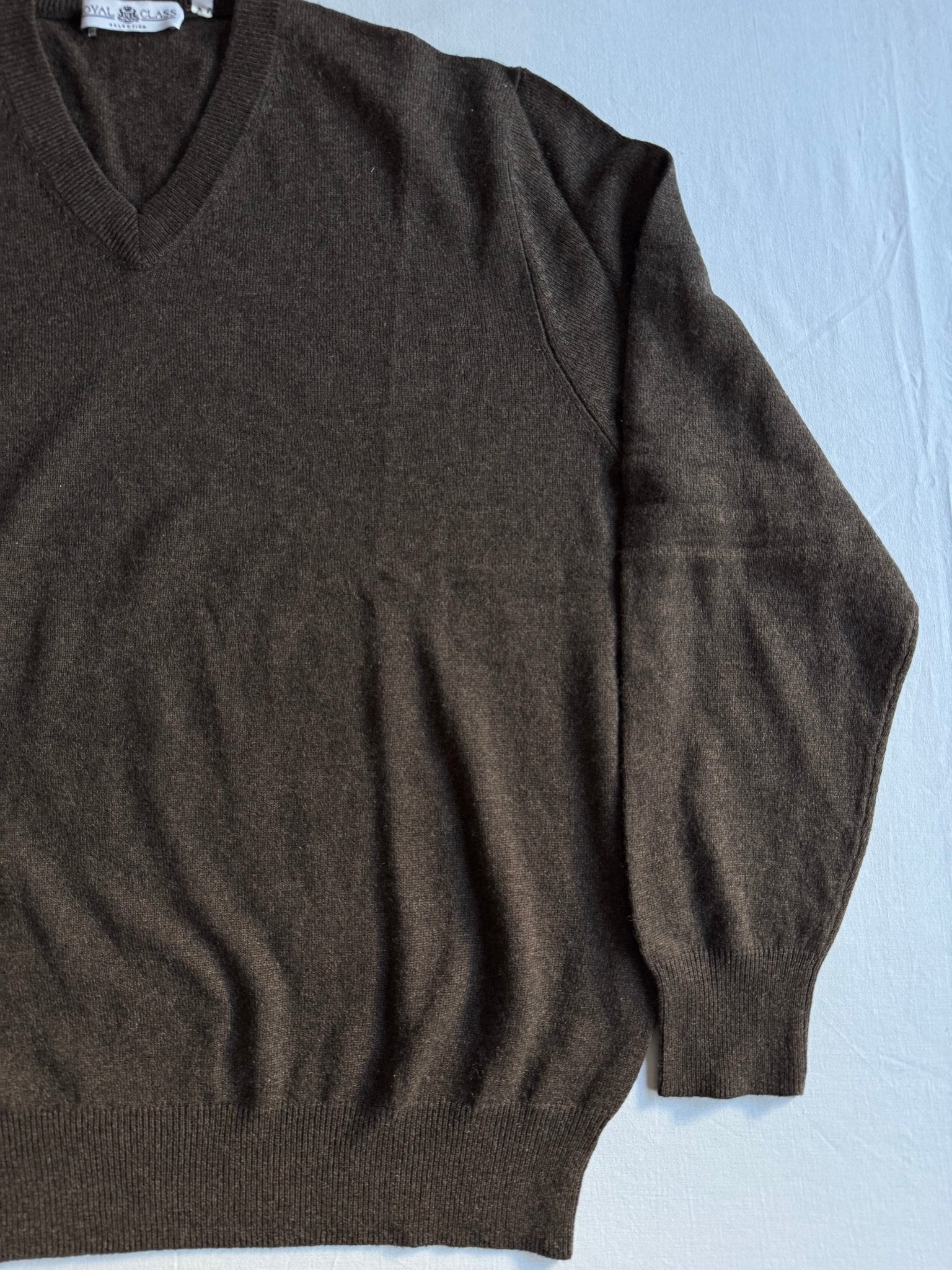 🧶 Pulover Maro Închis - Mătase + Casmir / V - Neck (Mărime L) - anbracaminte