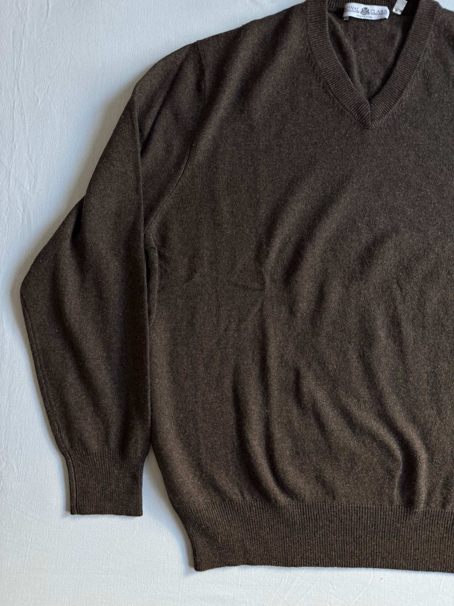 🧶 Pulover Maro Închis - Mătase + Casmir / V - Neck (Mărime L) - anbracaminte