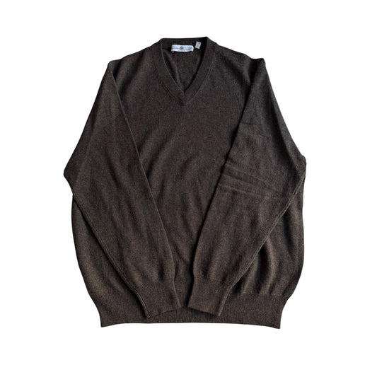 🧶 Pulover Maro Închis - Mătase + Casmir / V - Neck (Mărime L) - anbracaminte