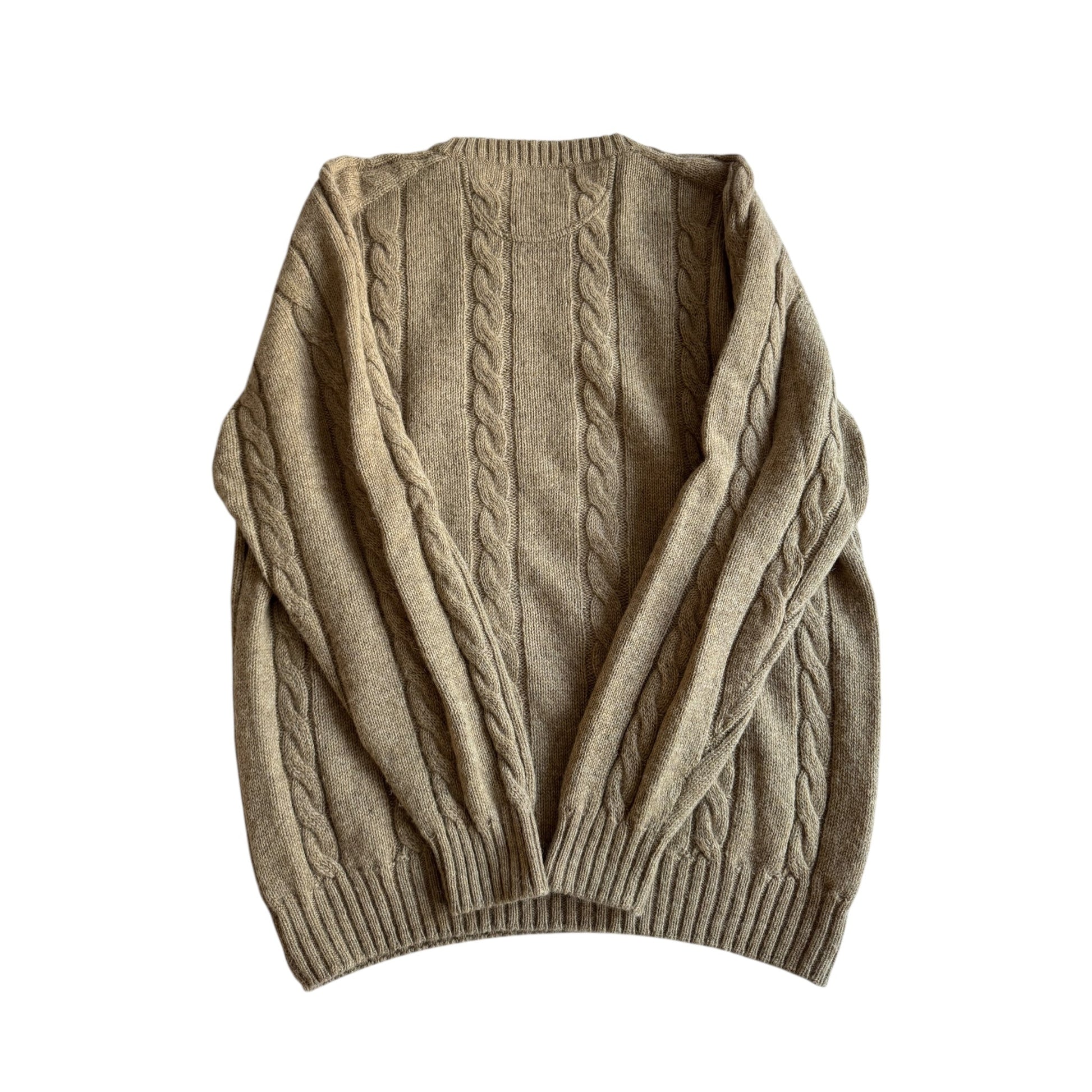 🧶 Pulover Oatmeal Brown Cable Knit din 100% Baby Alpaca (Mărime XL) - anbracaminte