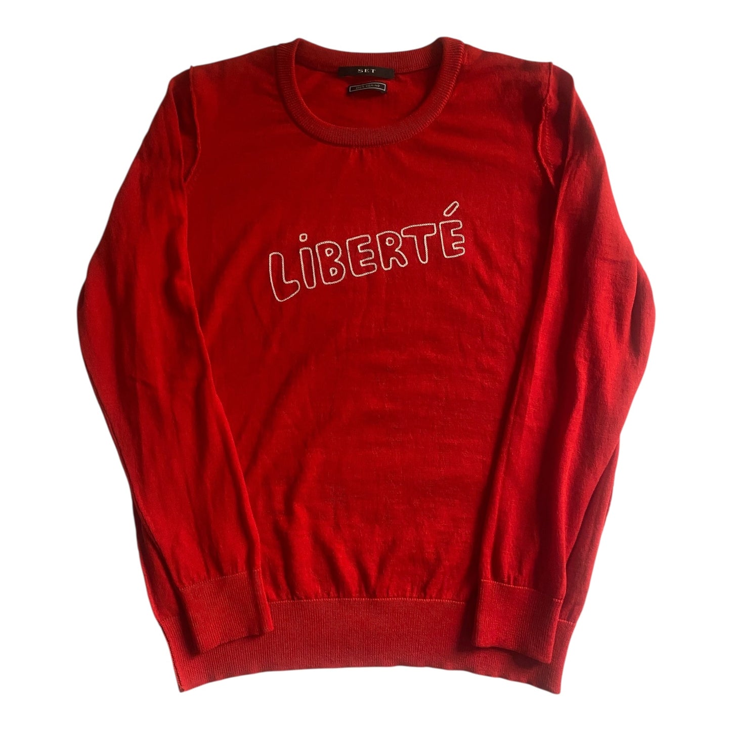 🍒 🐑 Pulover Roşu – Scripted – Lână Merinos – EU 38 - anbracaminte