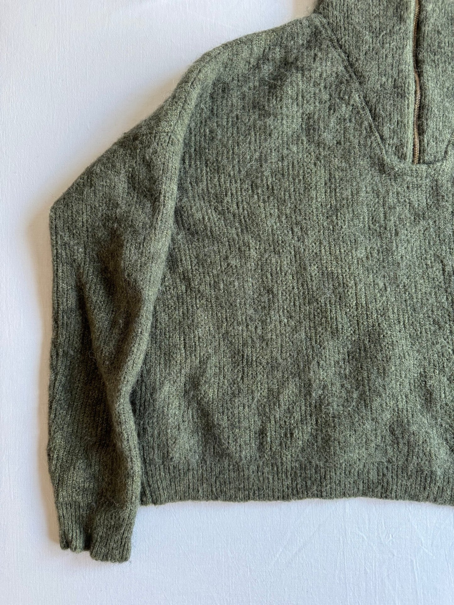 🧶 Pulover Sezane Verde Cropped cu Fermoar (Mărime S Femei) - anbracaminte