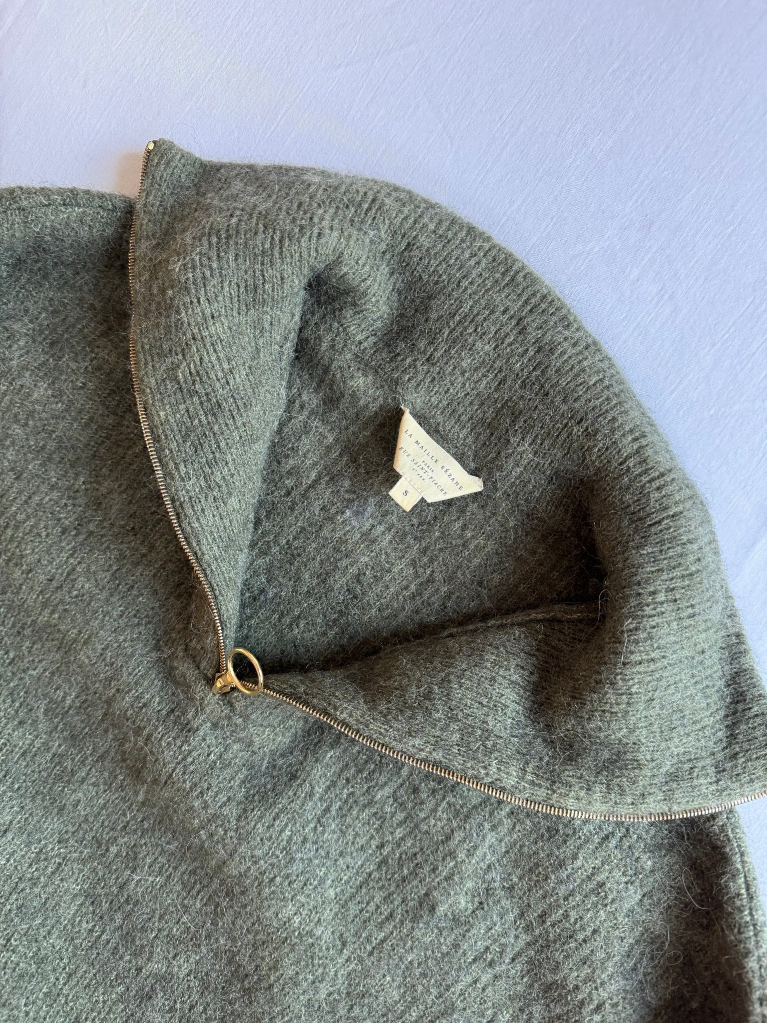 🧶 Pulover Sezane Verde Cropped cu Fermoar (Mărime S Femei) - anbracaminte