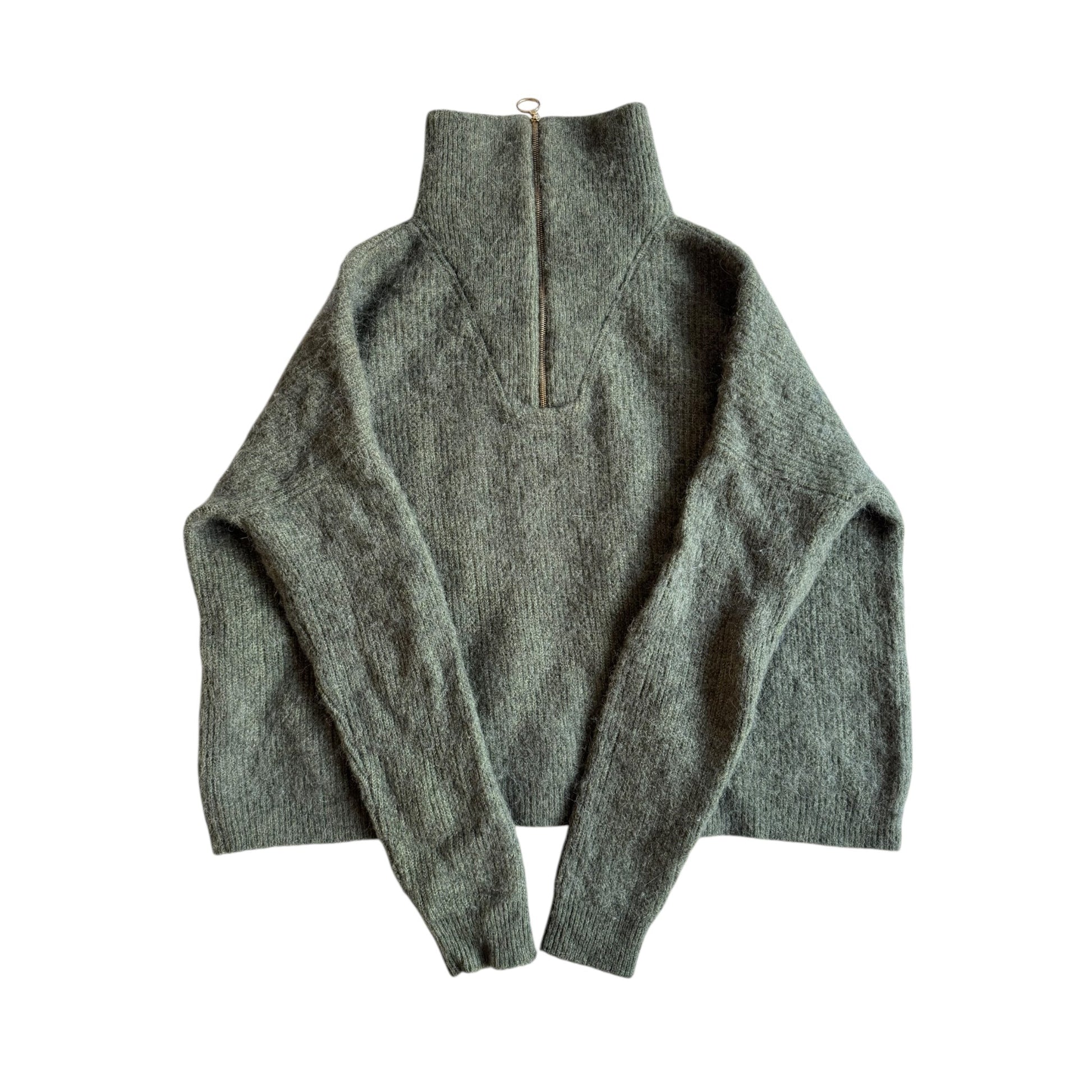 🧶 Pulover Sezane Verde Cropped cu Fermoar (Mărime S Femei) - anbracaminte