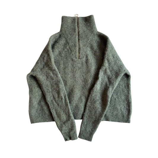 🧶 Pulover Sezane Verde Cropped cu Fermoar (Mărime S Femei) - anbracaminte