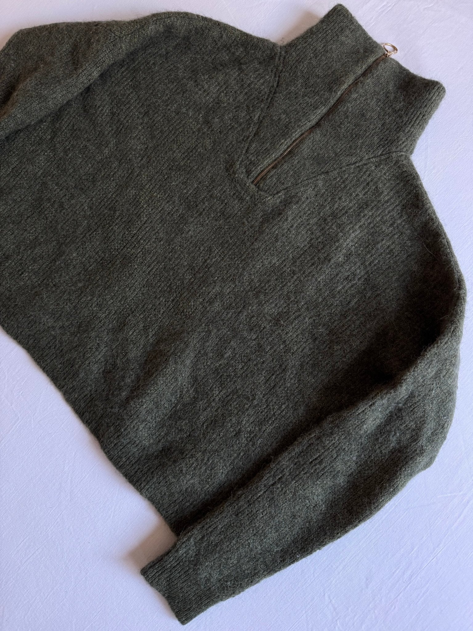 🧶 Pulover Sezane Verde Cropped cu Fermoar (Mărime S Femei) - anbracaminte