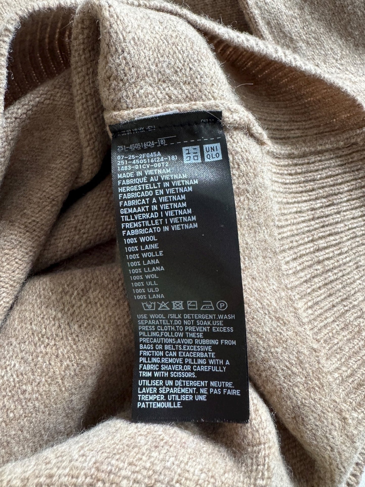 🧶 Pulover Uniqlo – Oatmeal Brown – 100% Lână – Men’s M - anbracaminte